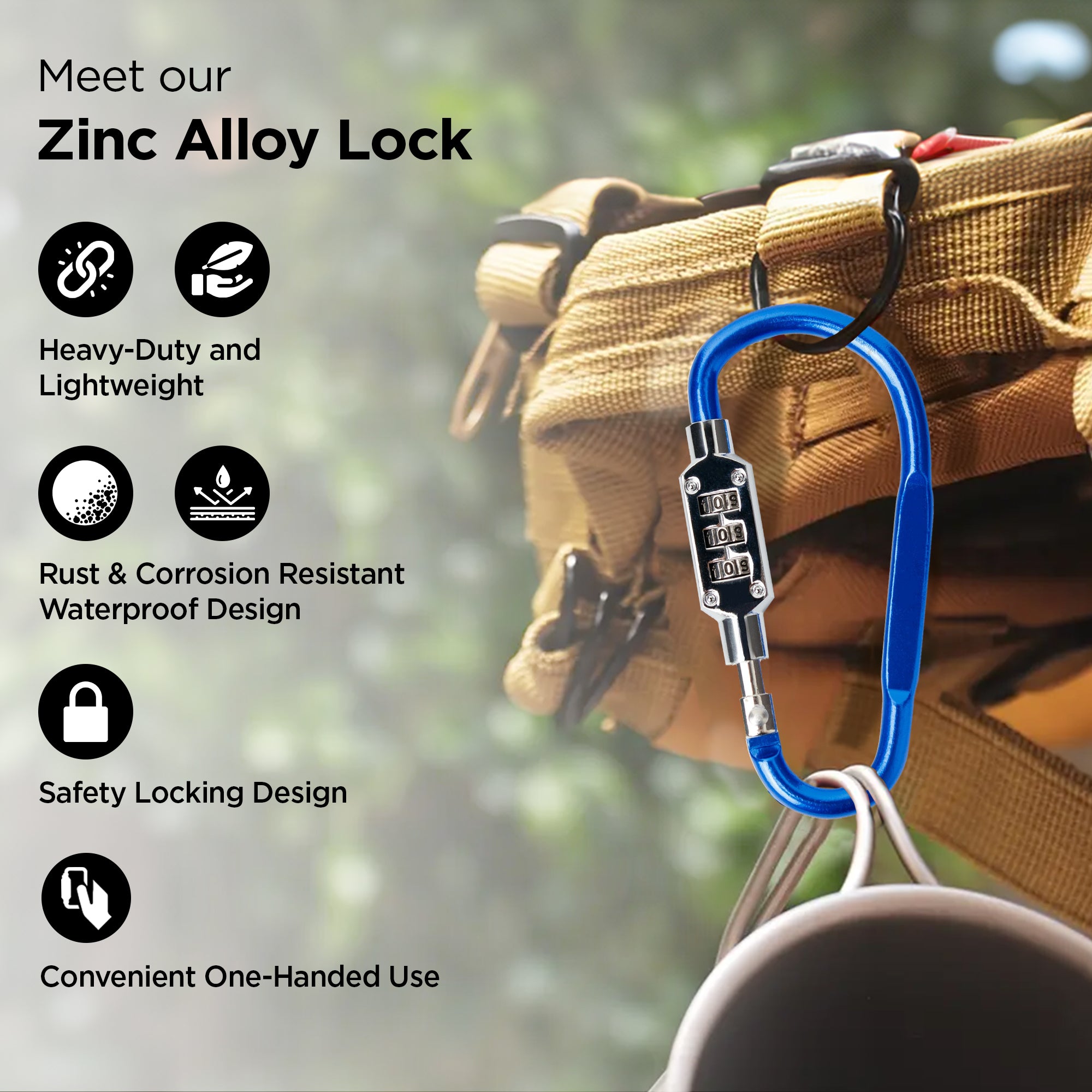 UMAI blue locking carabiner clip - stylish accessory for travel