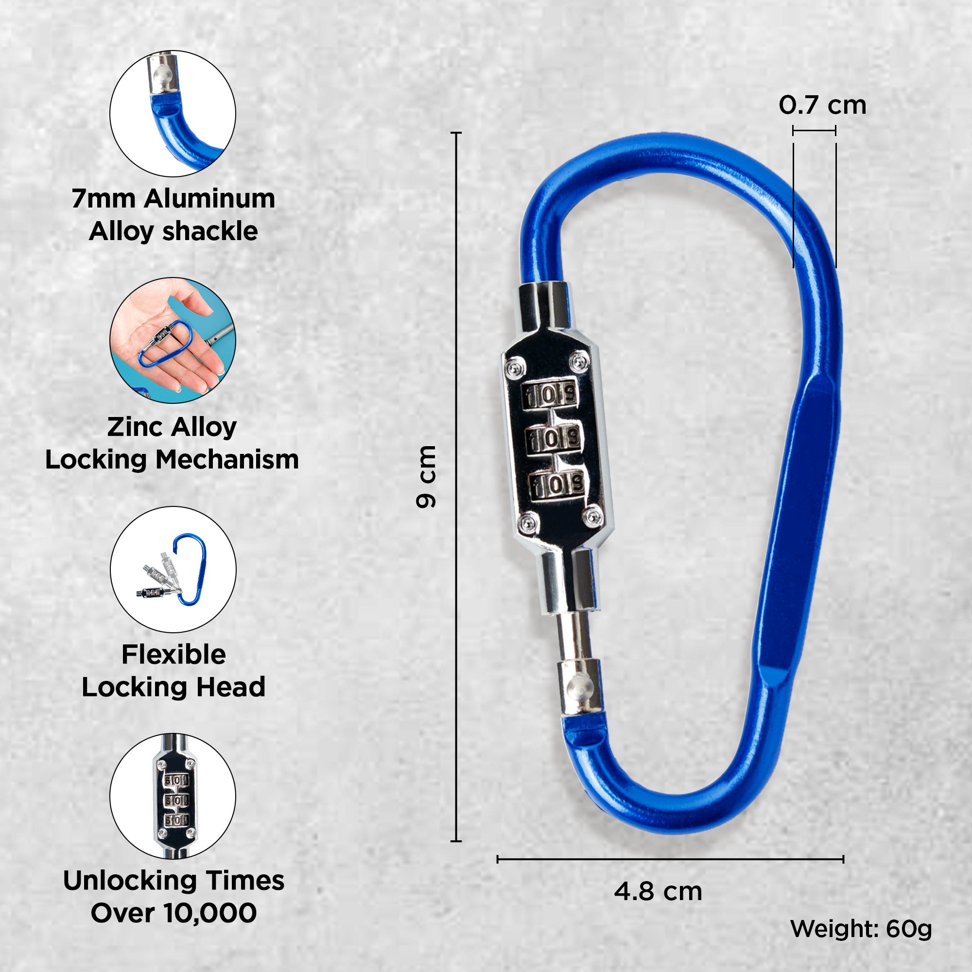 UMAI blue locking carabiner clip - durable for outdoor adventures