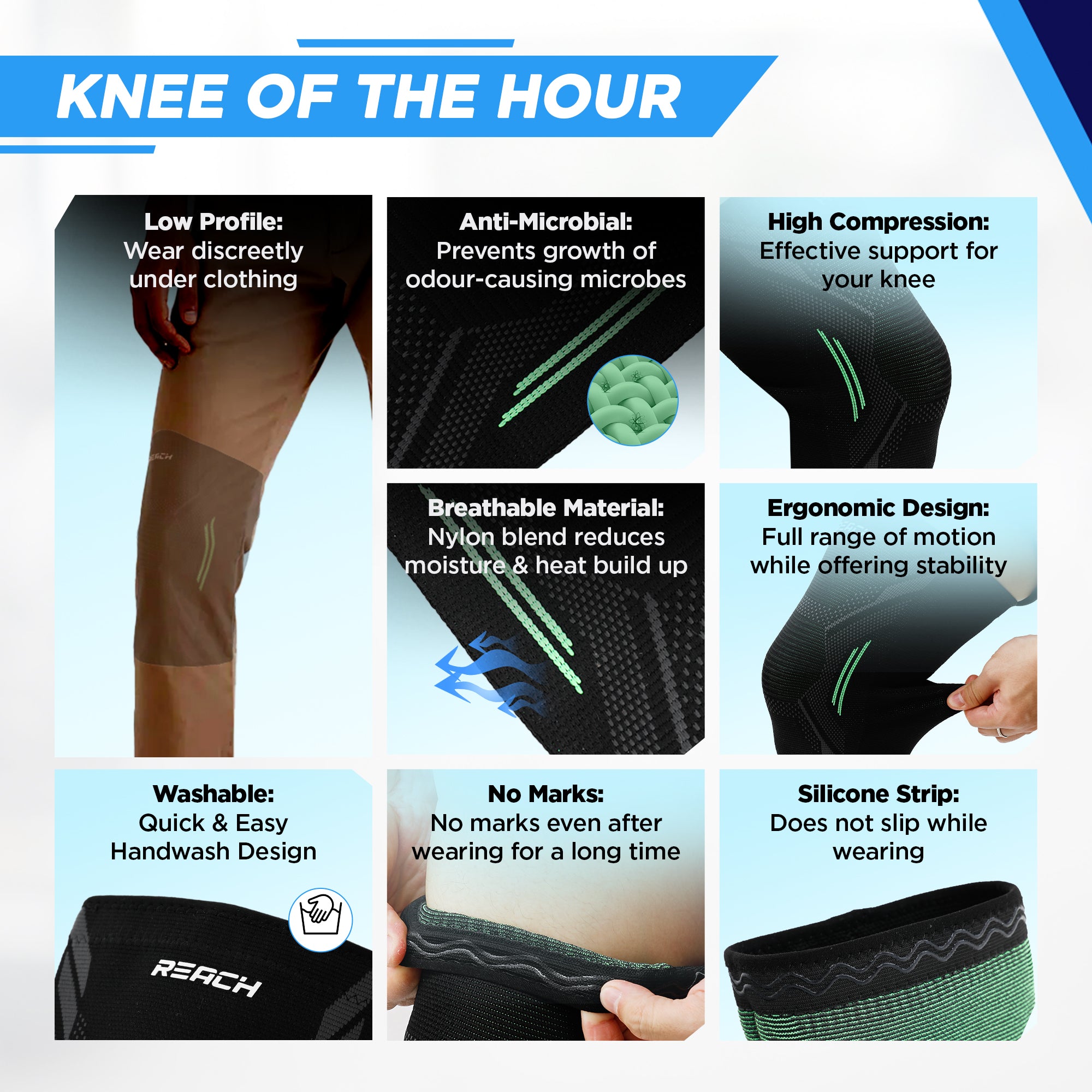 Reach nylon knee brace - moisture-wicking support