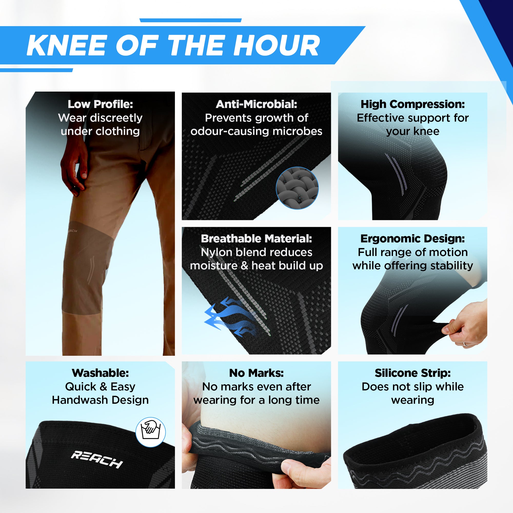 Reach nylon knee support - Supports recovery from injuries