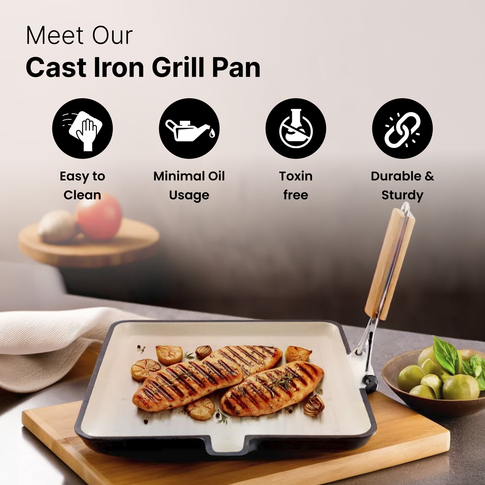 The Better Home non-stick grill pan - Comfortable grip for easy handling