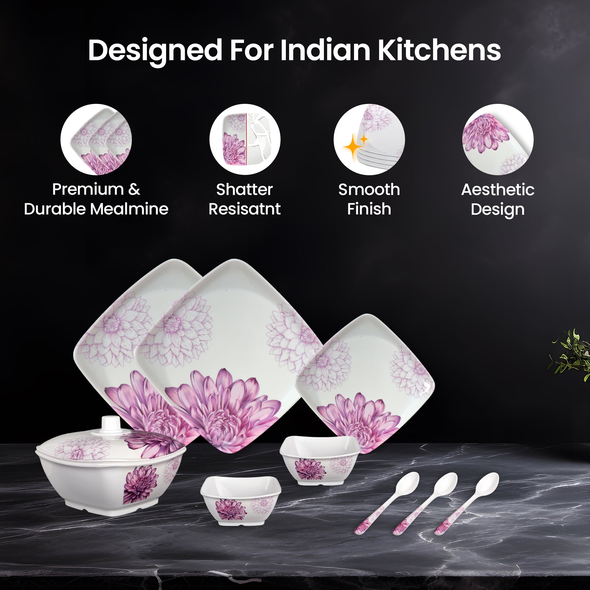 Floral Design Serving Bowl Set With Lid And Spoon Thermador