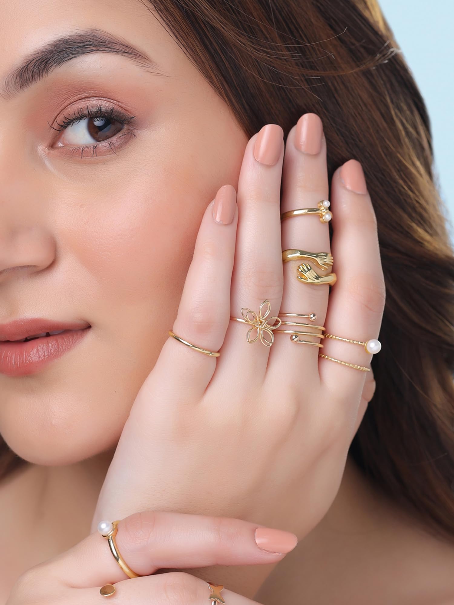 Yellow Chimes Aesthetic Rings For Women Fashion Golden Ring Set Combo of 10 Pcs Korean Style Knuckle Stackable Finger Ring for Girls Hand