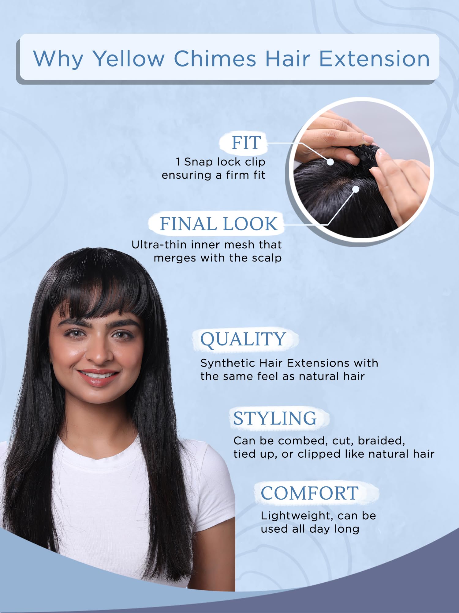 Yellow Chimes synthetic clip-in bangs - comfortable wear