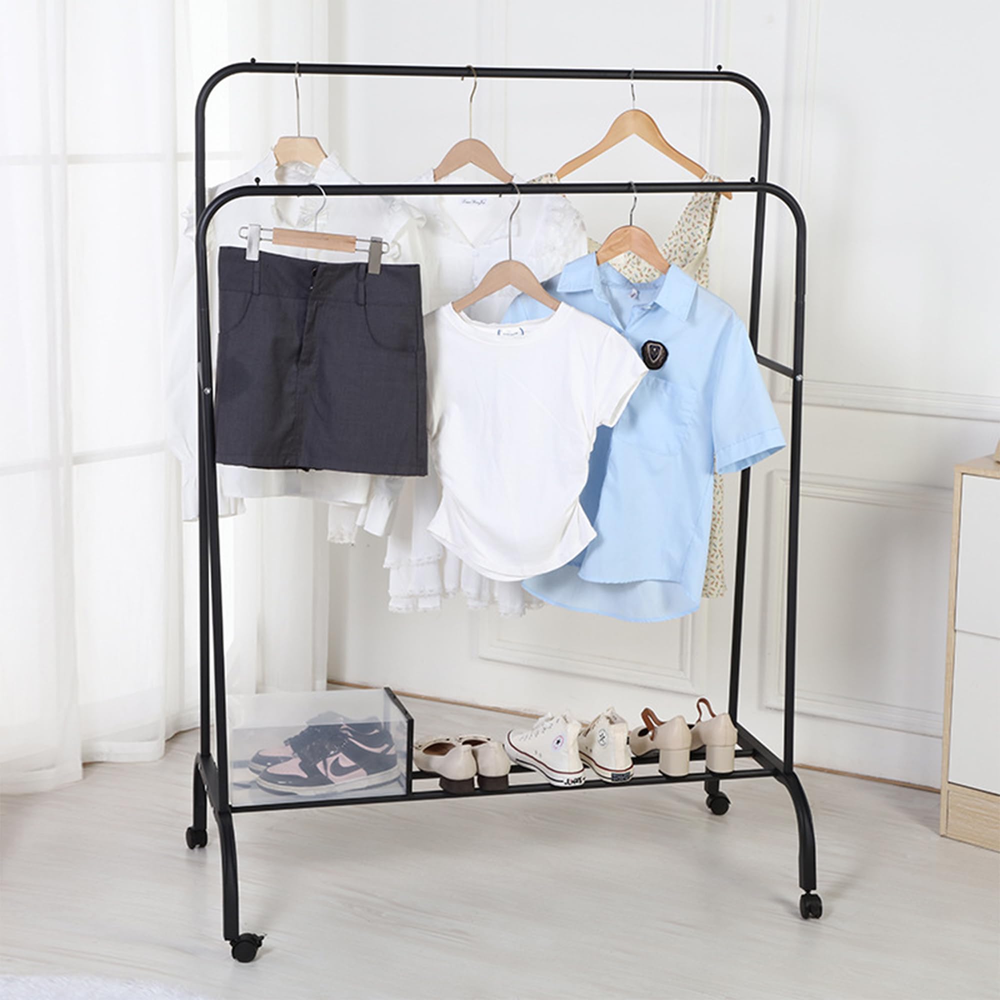 Kuber Industries Double Rod Adjustable Clothing Rack | Stainless Steel ...