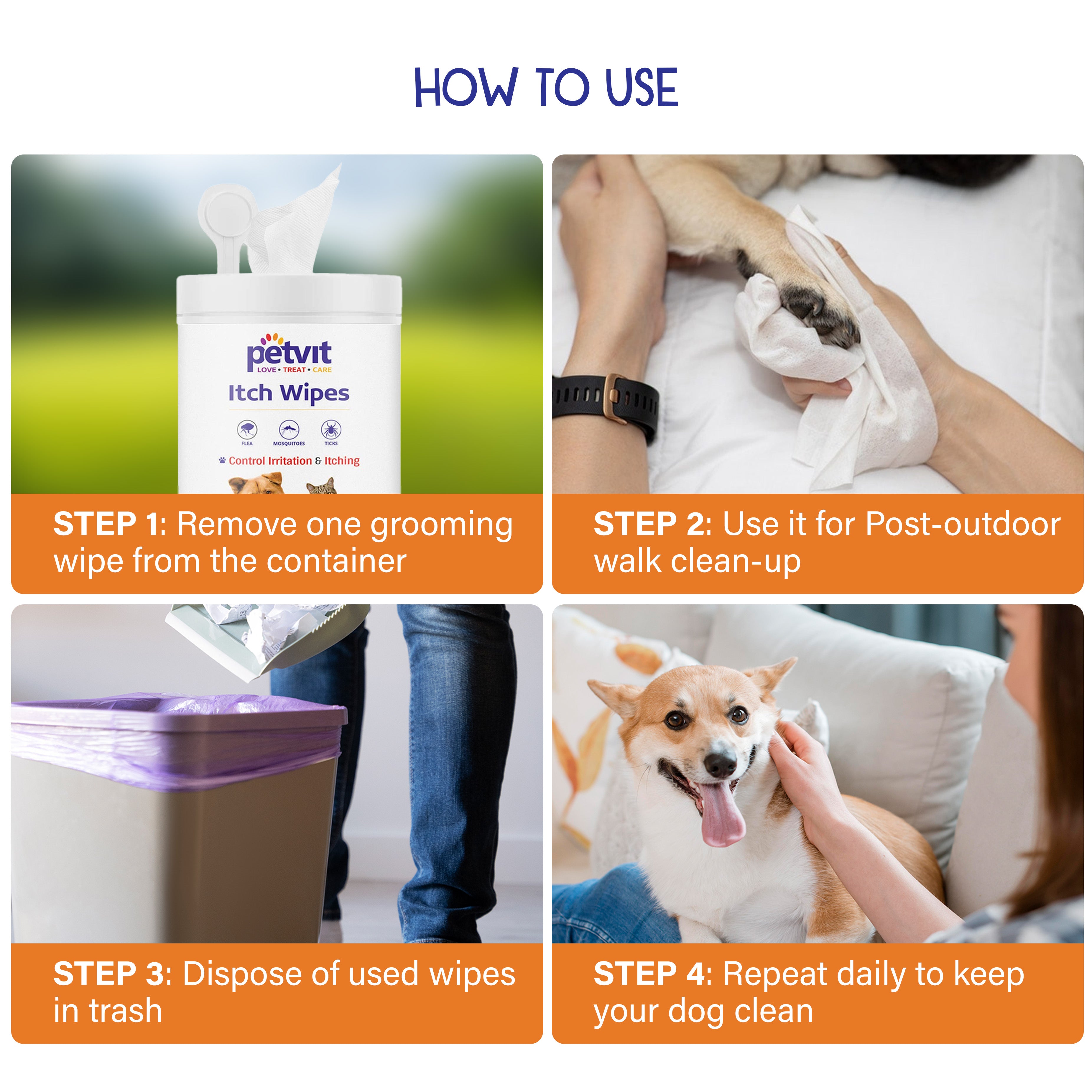 Petvit Anti Itch Pet Wipes - Cleaning after walks