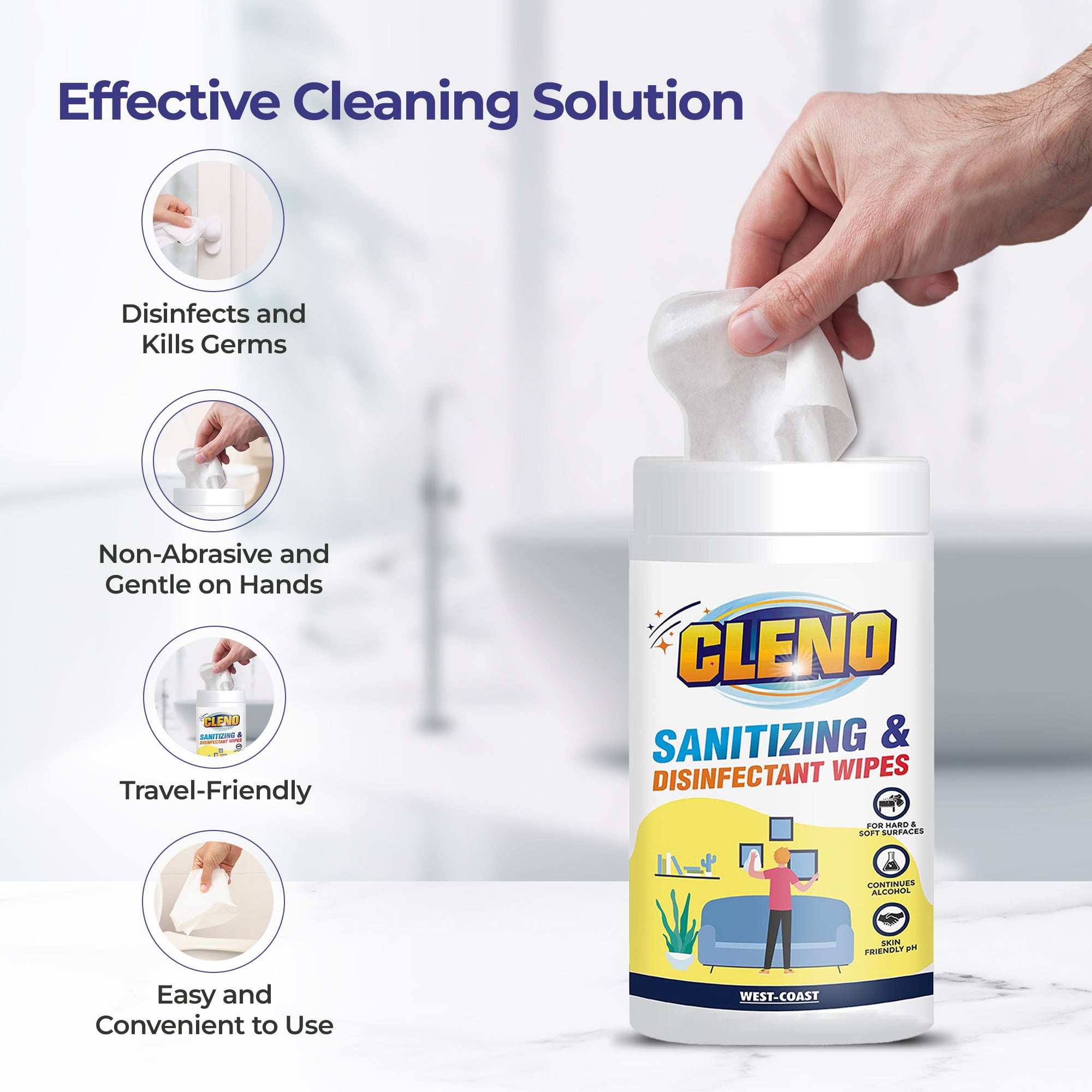 Cleno disinfectant wipes - multi-surface cleaner