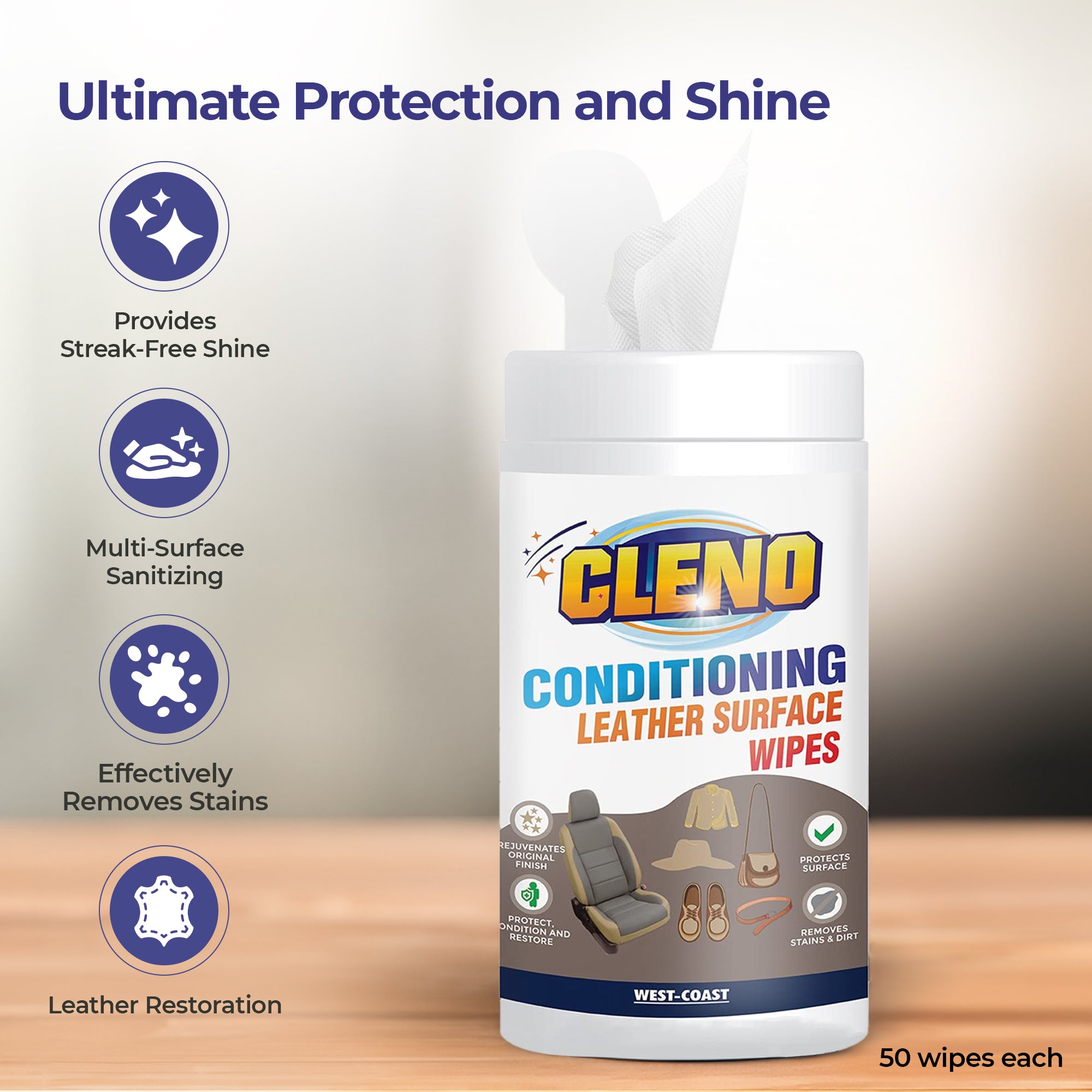 Cleno leather wipes - maintaining sofas