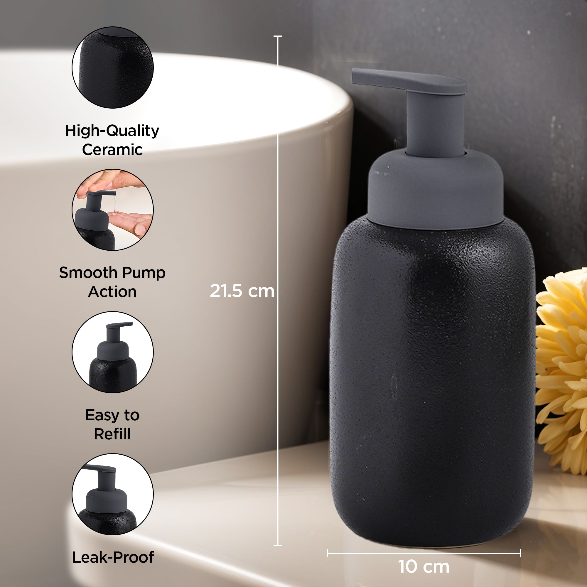 UMAI matte black soap dispenser - elegant liquid soap holder
