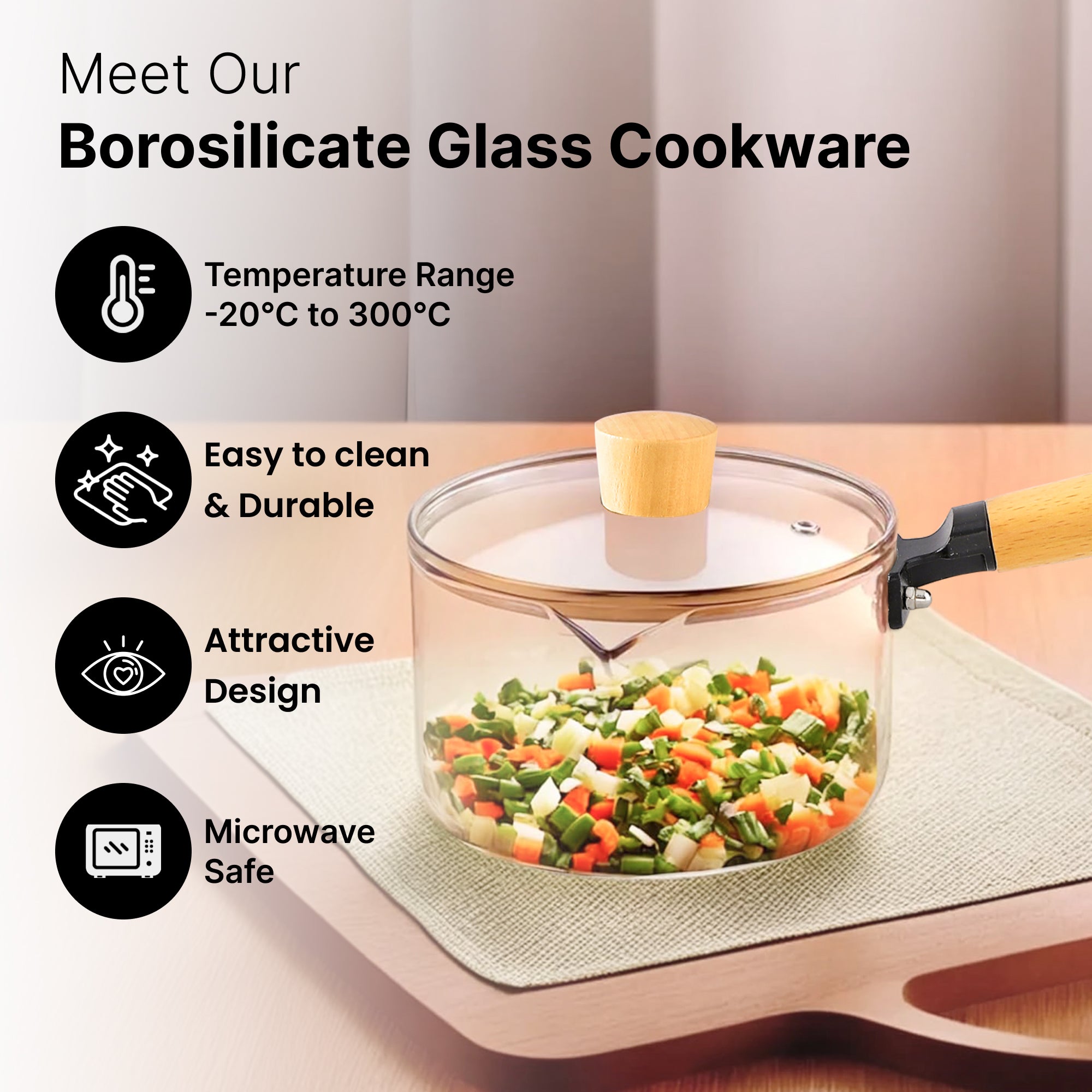 UMAI borosilicate glass saucepan - cooking rice with lid on