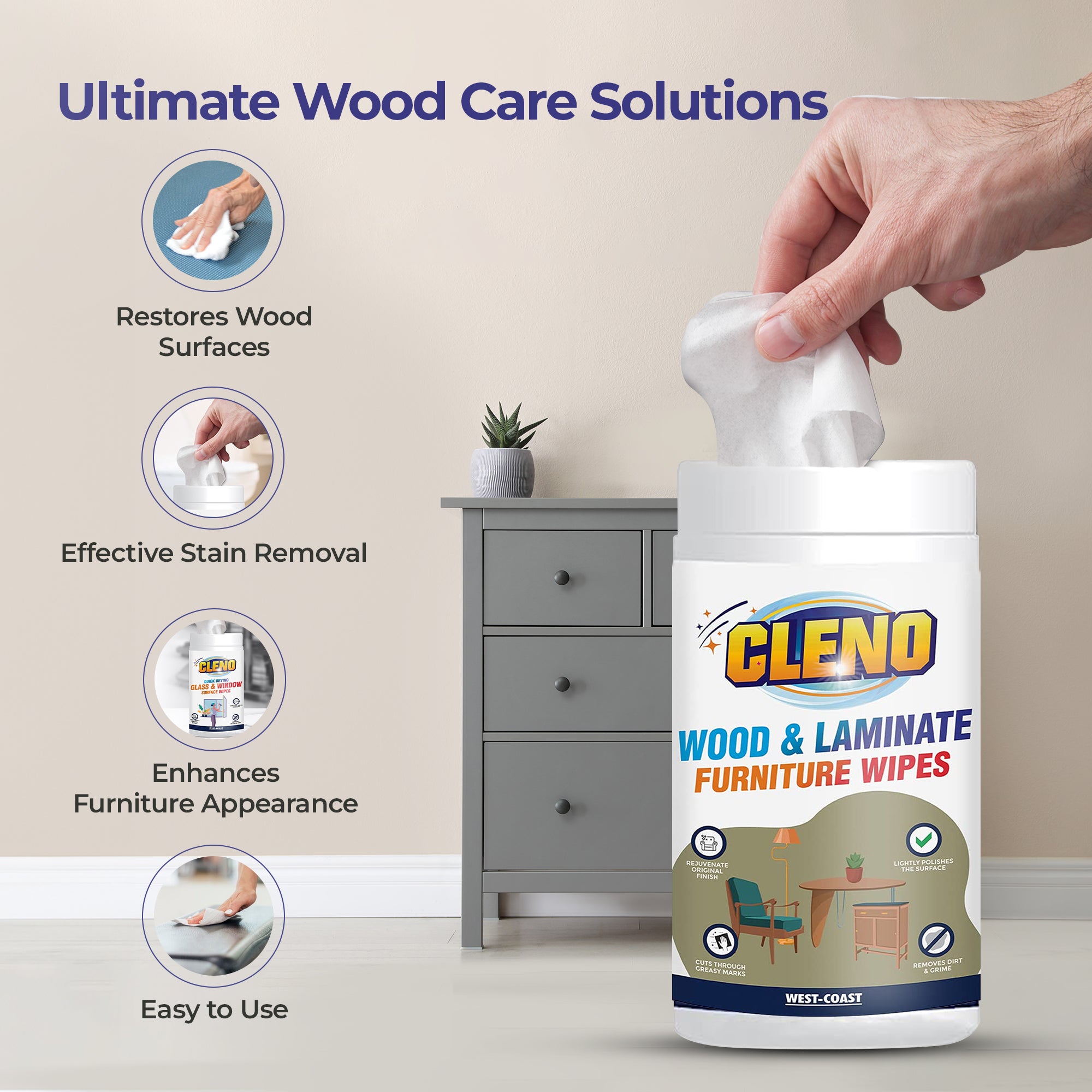Cleno wood wipes - dusting wooden chairs