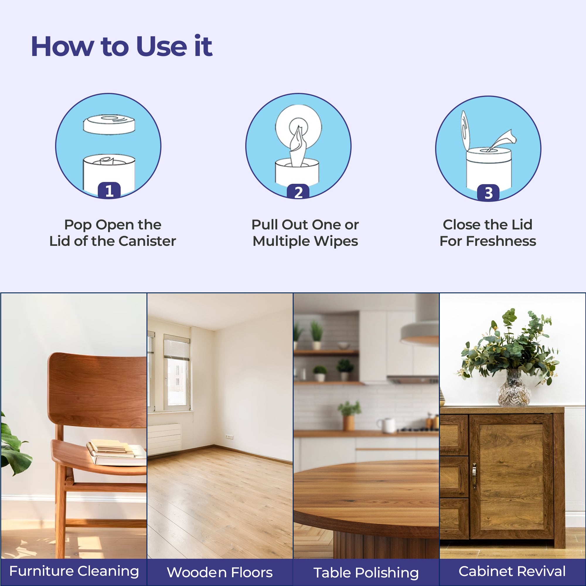 Cleno wood wipes - freshening wood surfaces