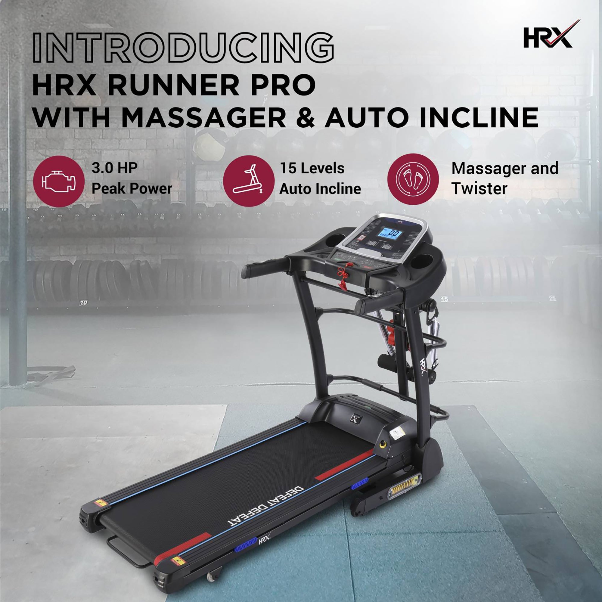 Reach HRX RUNNER A2 Pro - Treadmill with Massager for Home Gym