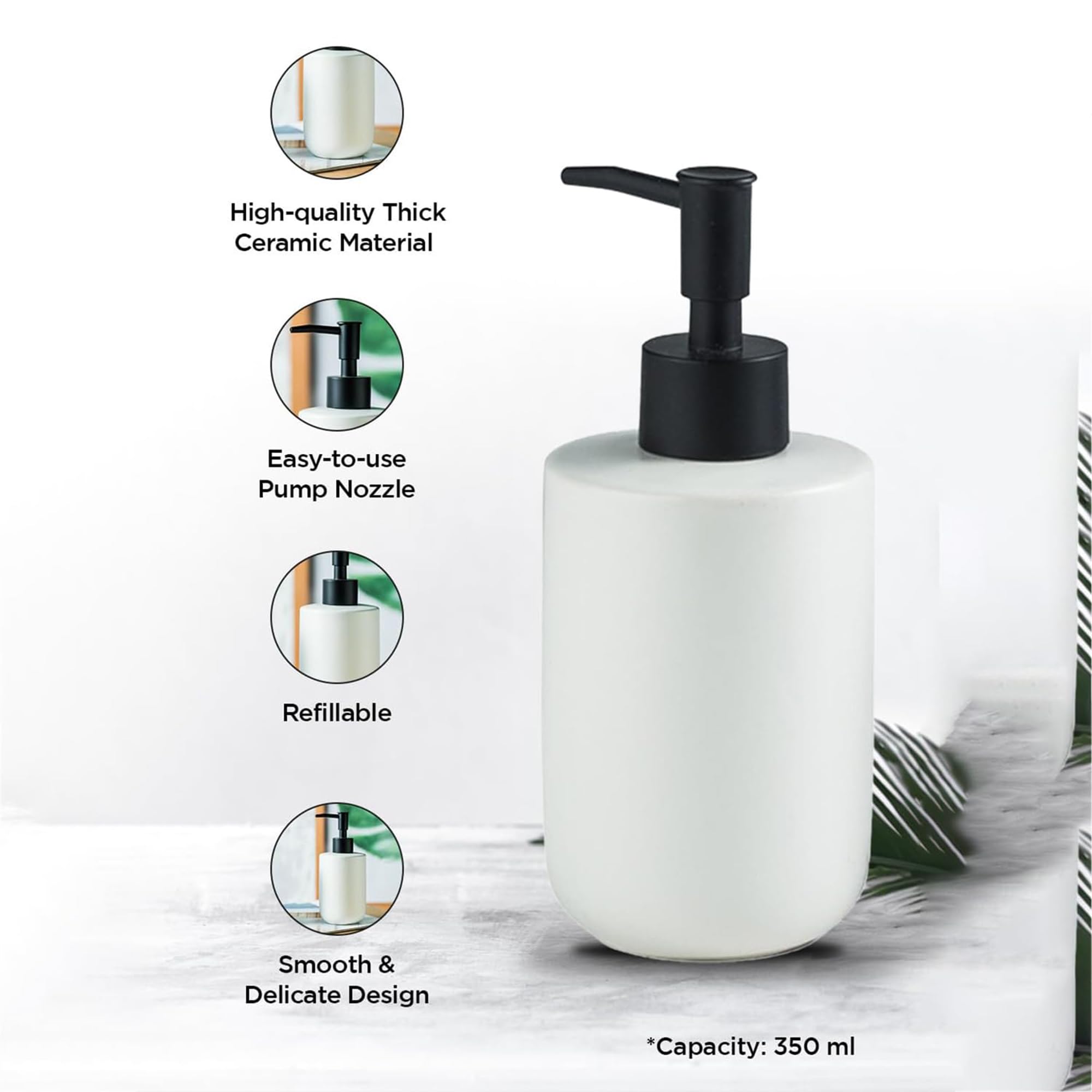 Kuber Industries White Ceramic Dispenser - Eco-Friendly Bathroom Tool