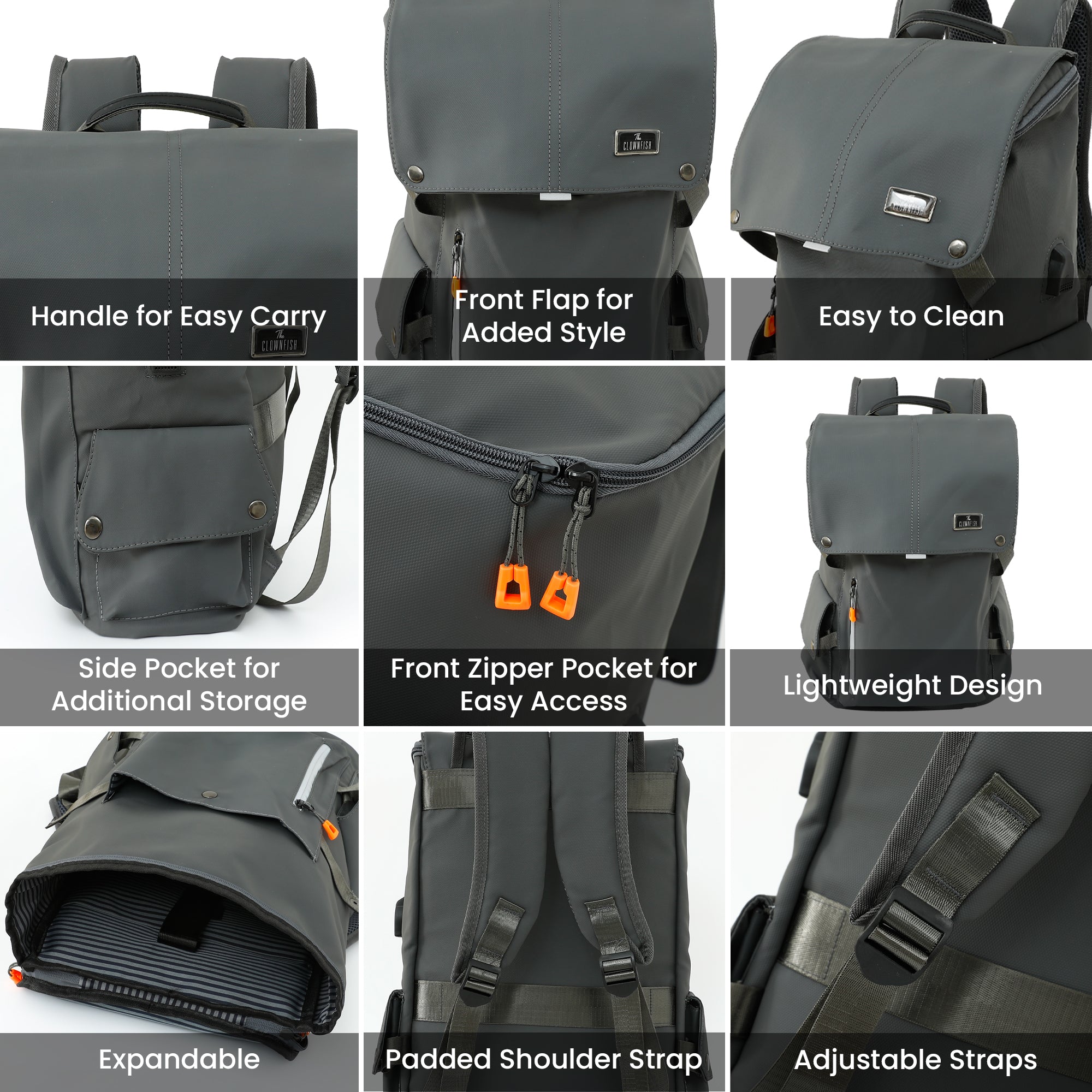 Clownfish grey backpack - versatile use for travel