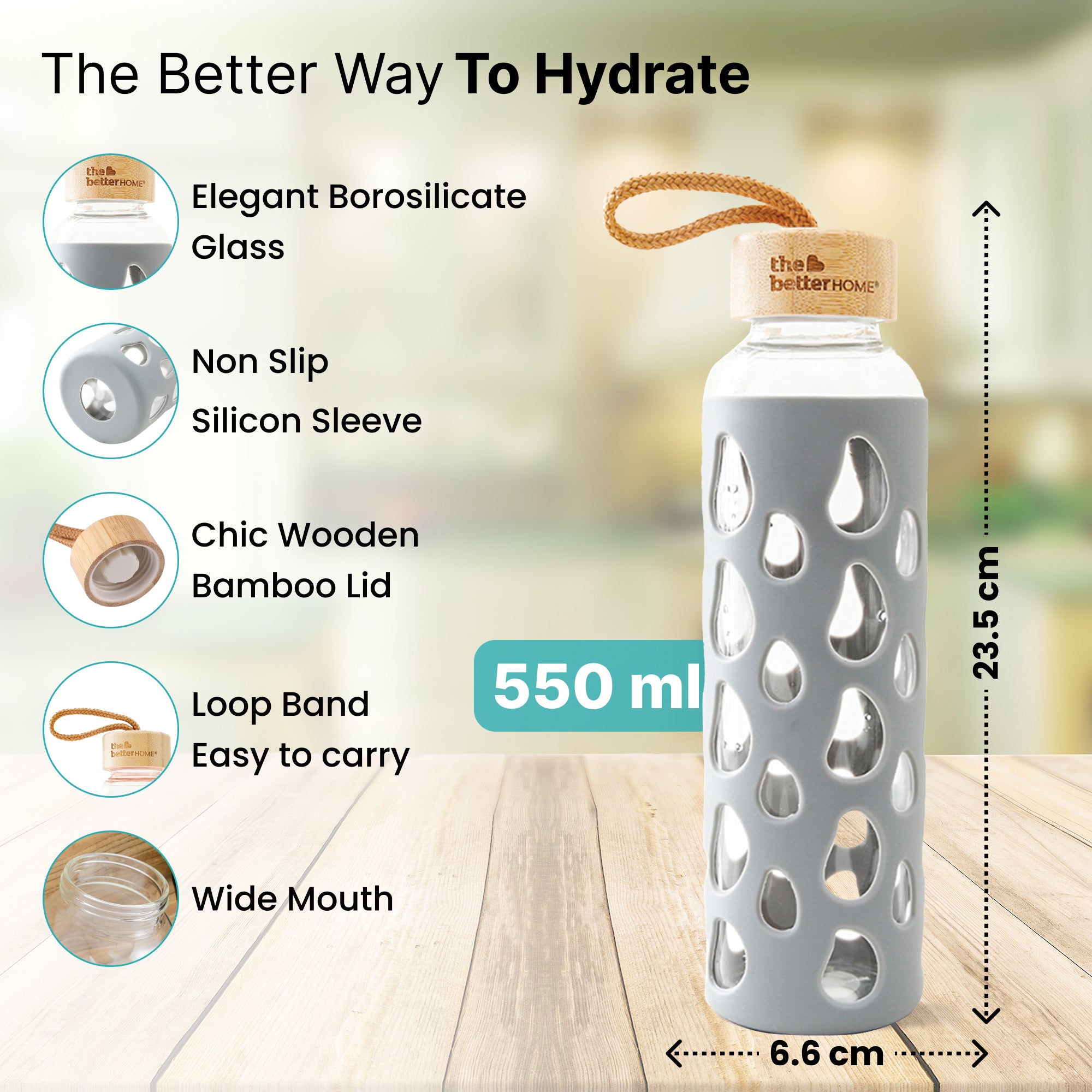 The Better Home borosilicate water bottle - camping use