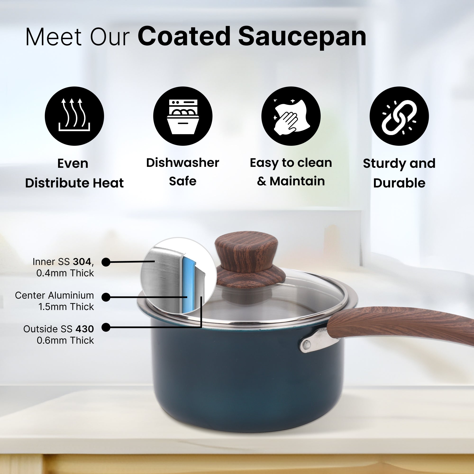 The Better Home Triply Saucepan - Dishwasher safe design