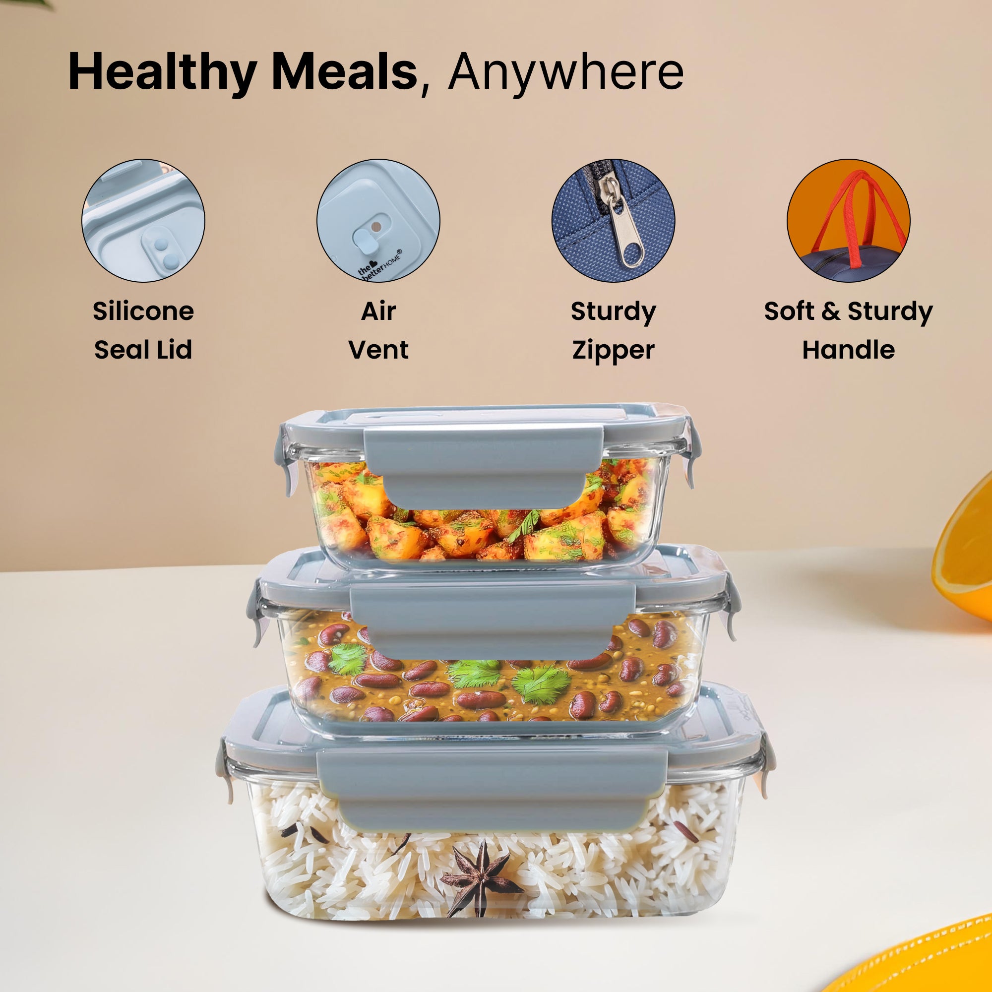 The Better Home Borosilicate Glass Lunch Boxes - Meal prepping