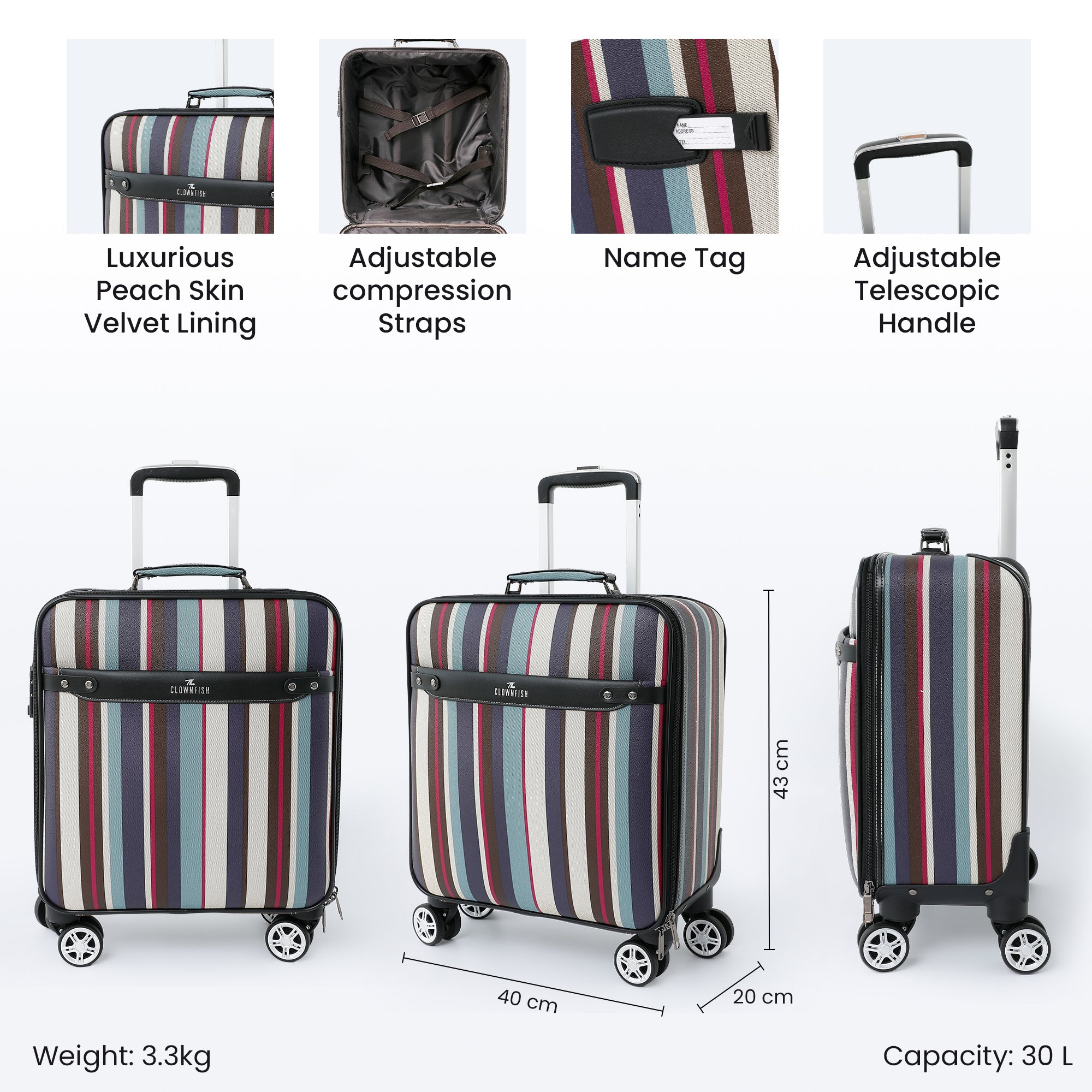 Clownfish small trolley bag - smooth for train travel