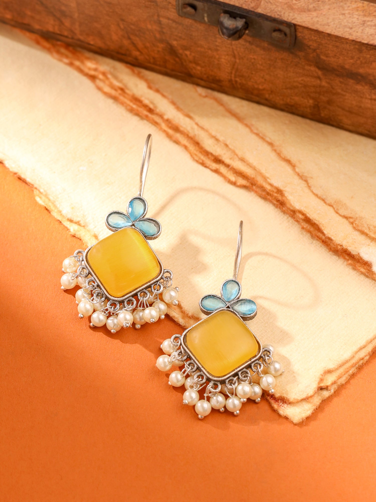 Yellow Chimes Silver Oxidised Earrings - Trendy for Summer Parties