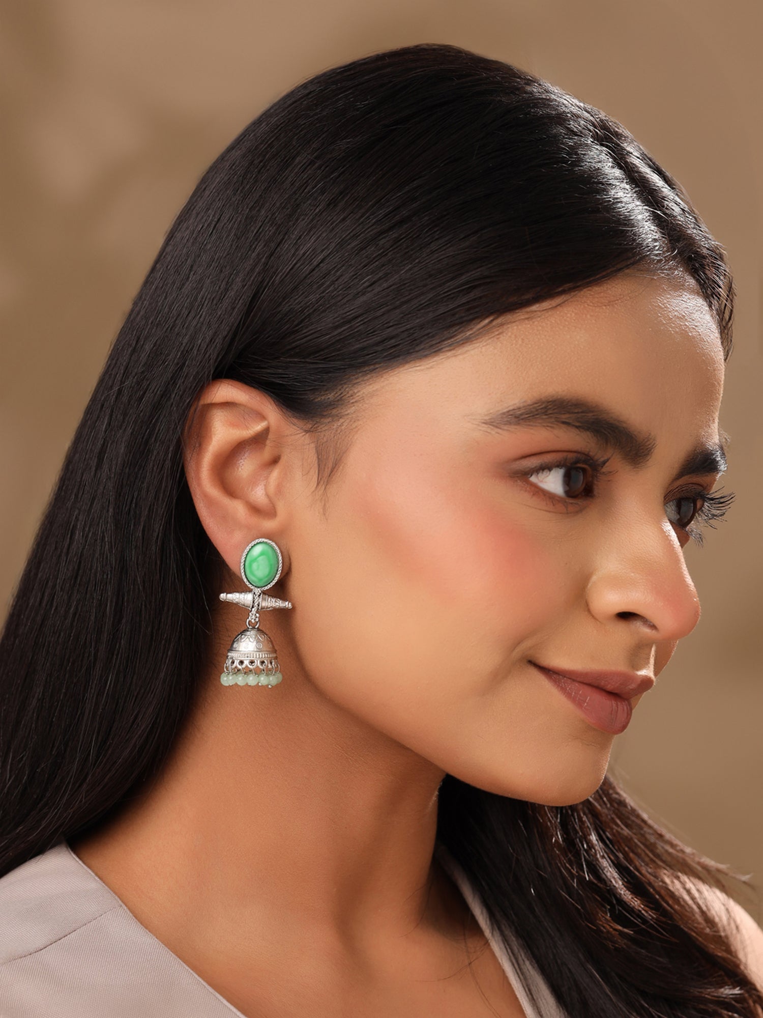 Yellow Chimes silver oxidised jhumka earrings - festive occasion