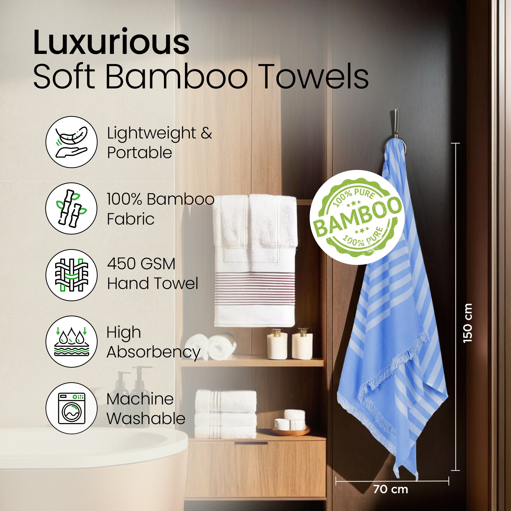 Mush Bamboo Bath Towel - Soft and lightweight for travel