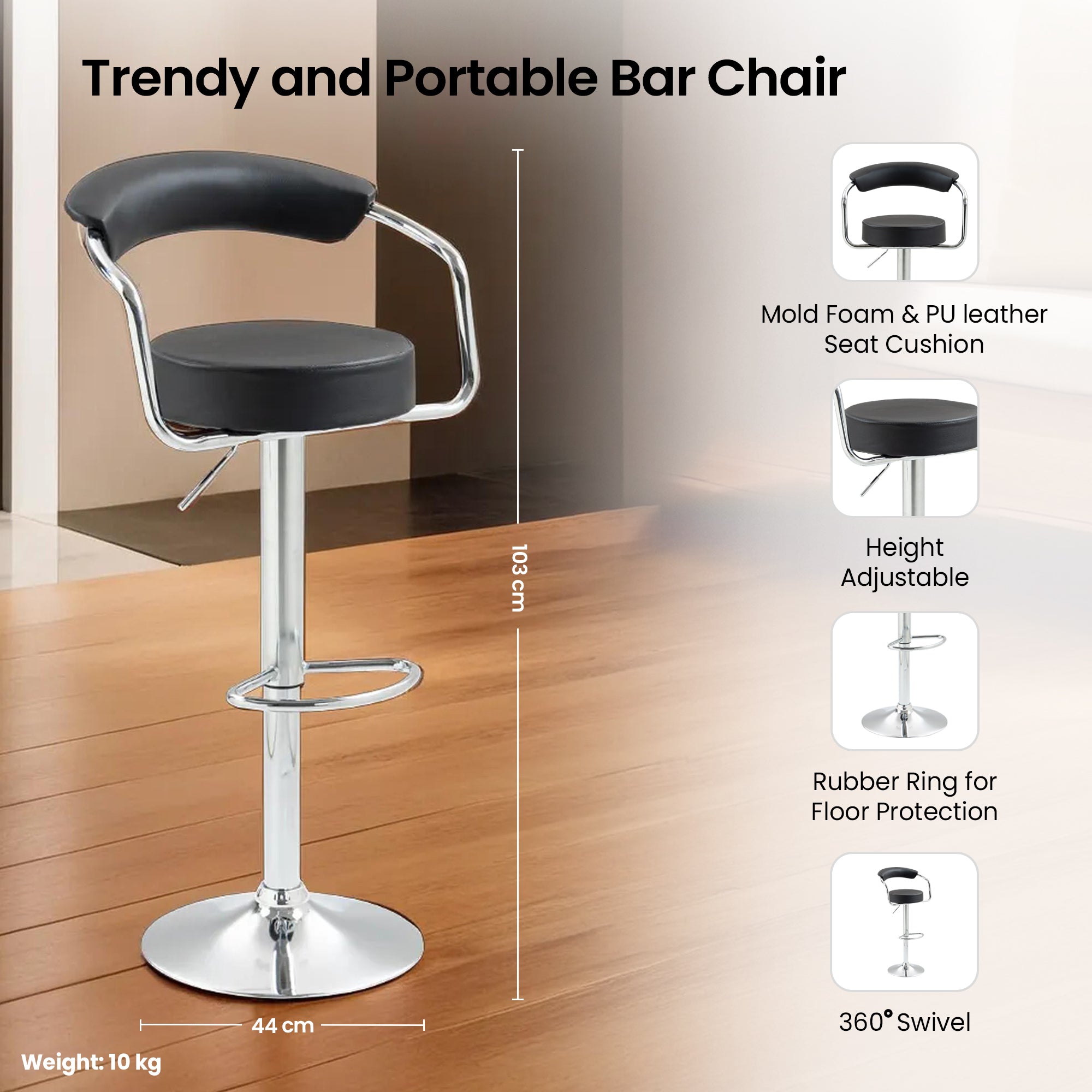 SAVYA HOME Bar Stool Revolving Stool for Kitchen Height Adjustable 360 Swivel Design High Chair for Adults Suitable for Cafeteria Dining Office