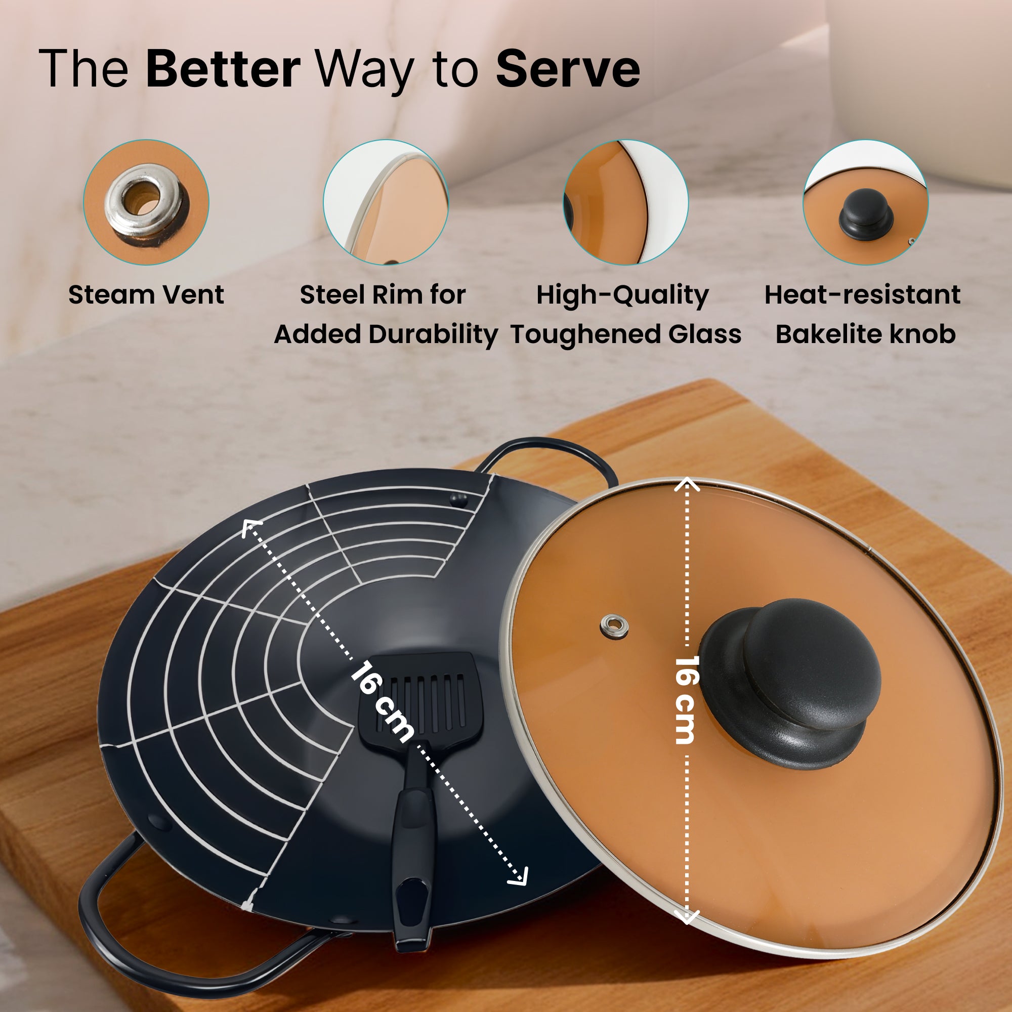 The Better Home stainless steel rim glass lid - cooking monitoring