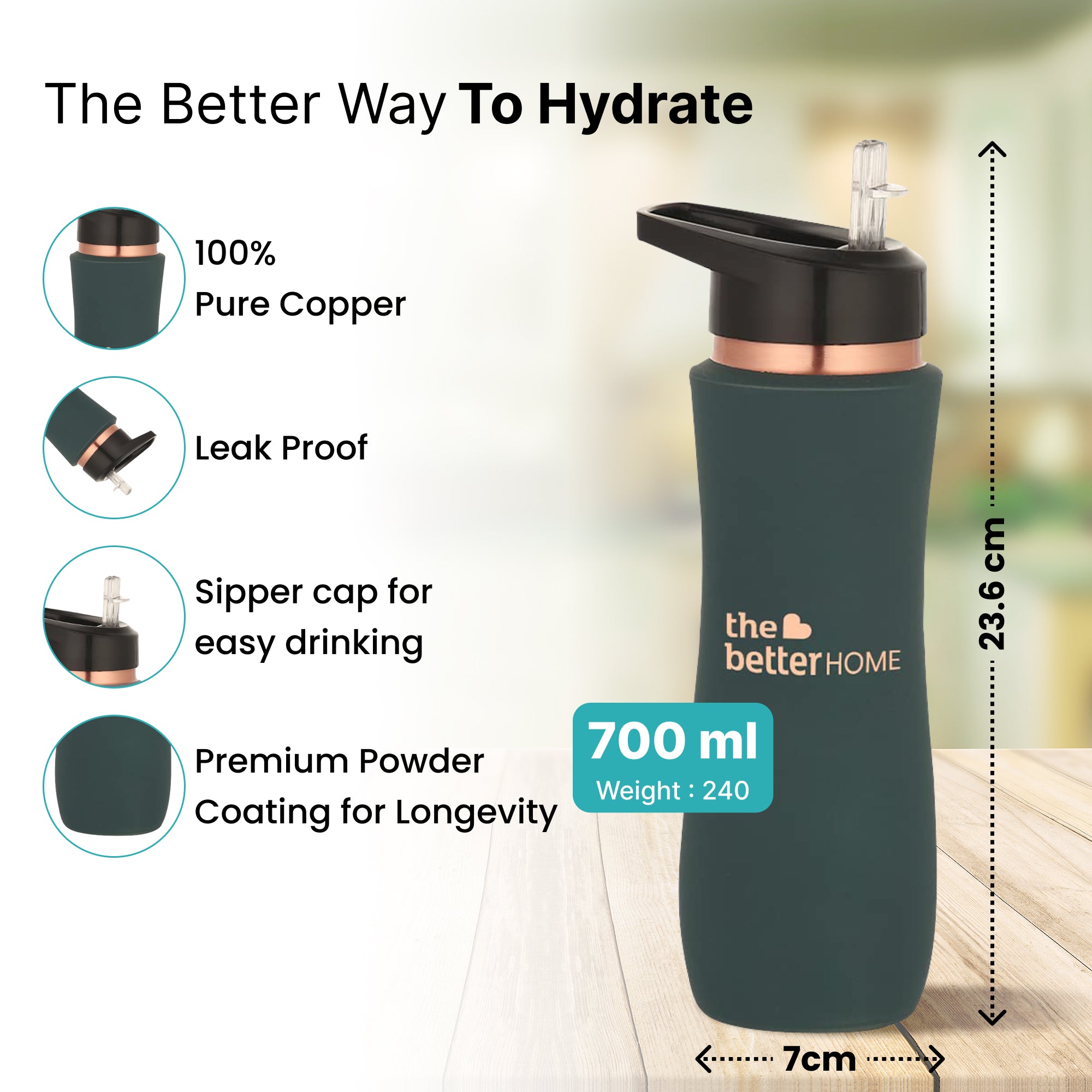 The Better Home Copper Water Bottle - Travel Companion