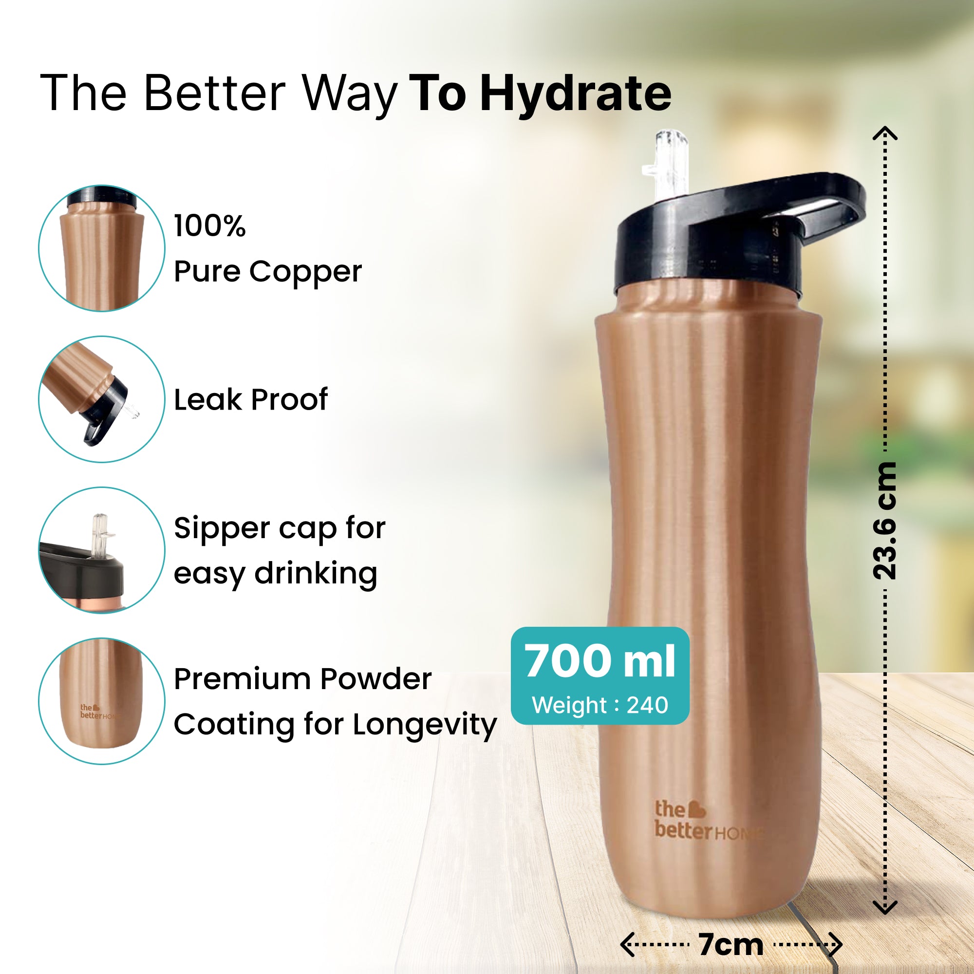 The Better Home Eco-Friendly Copper Water Bottle - enjoyable family hydration