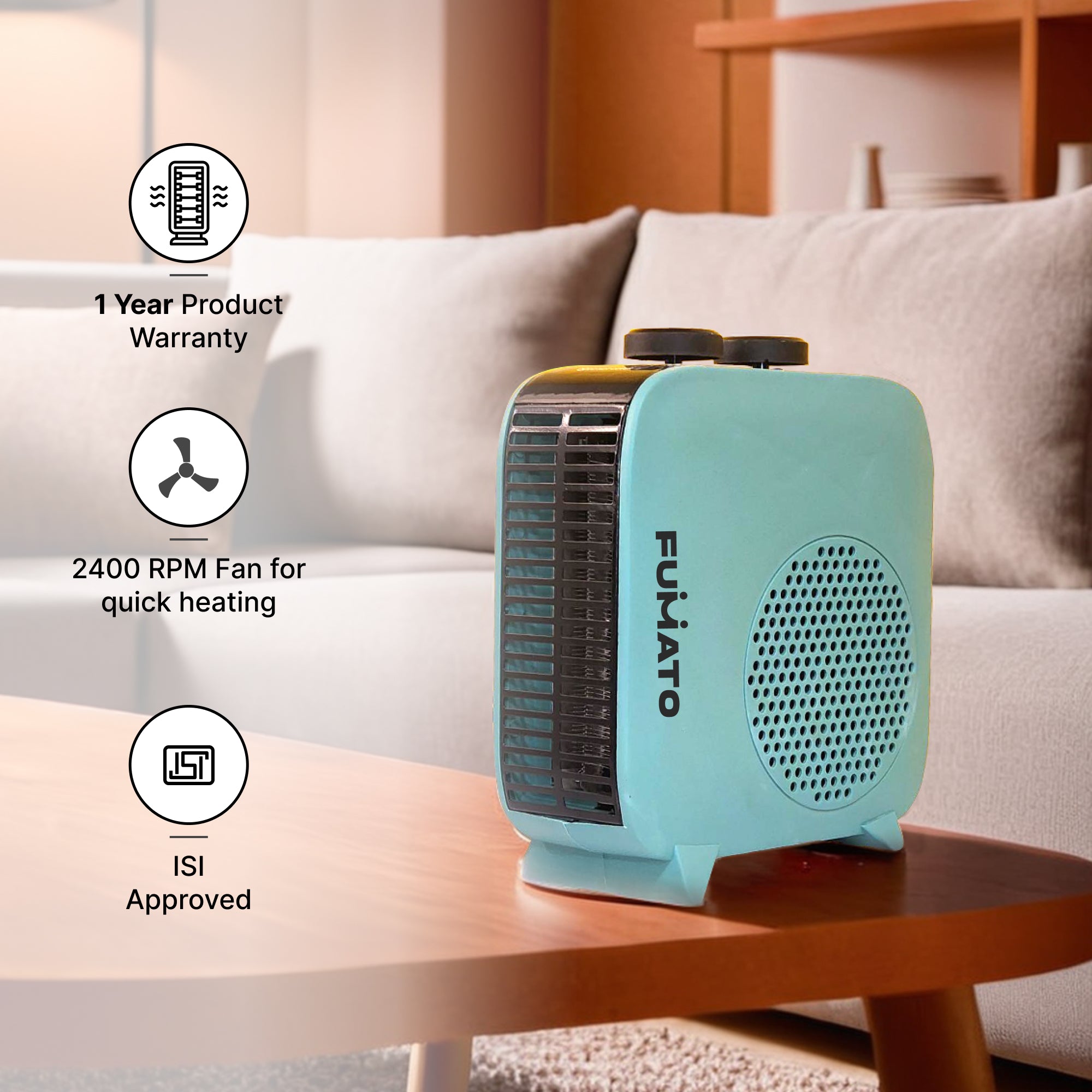 Fumato Portable Room Heater - Adjustable thermostat for comfort