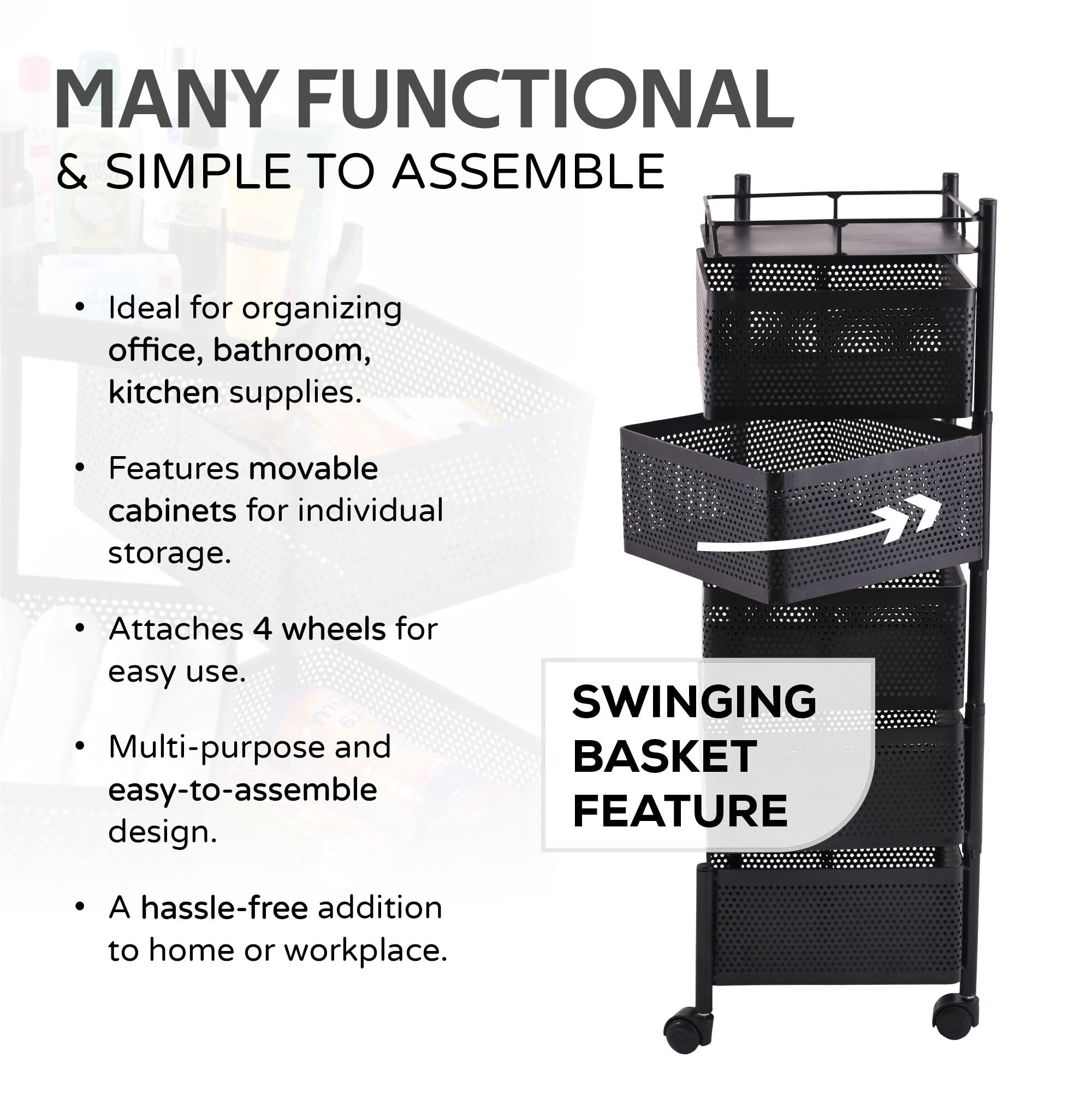 Kuber Industries storage cart - Black metal kitchen trolley