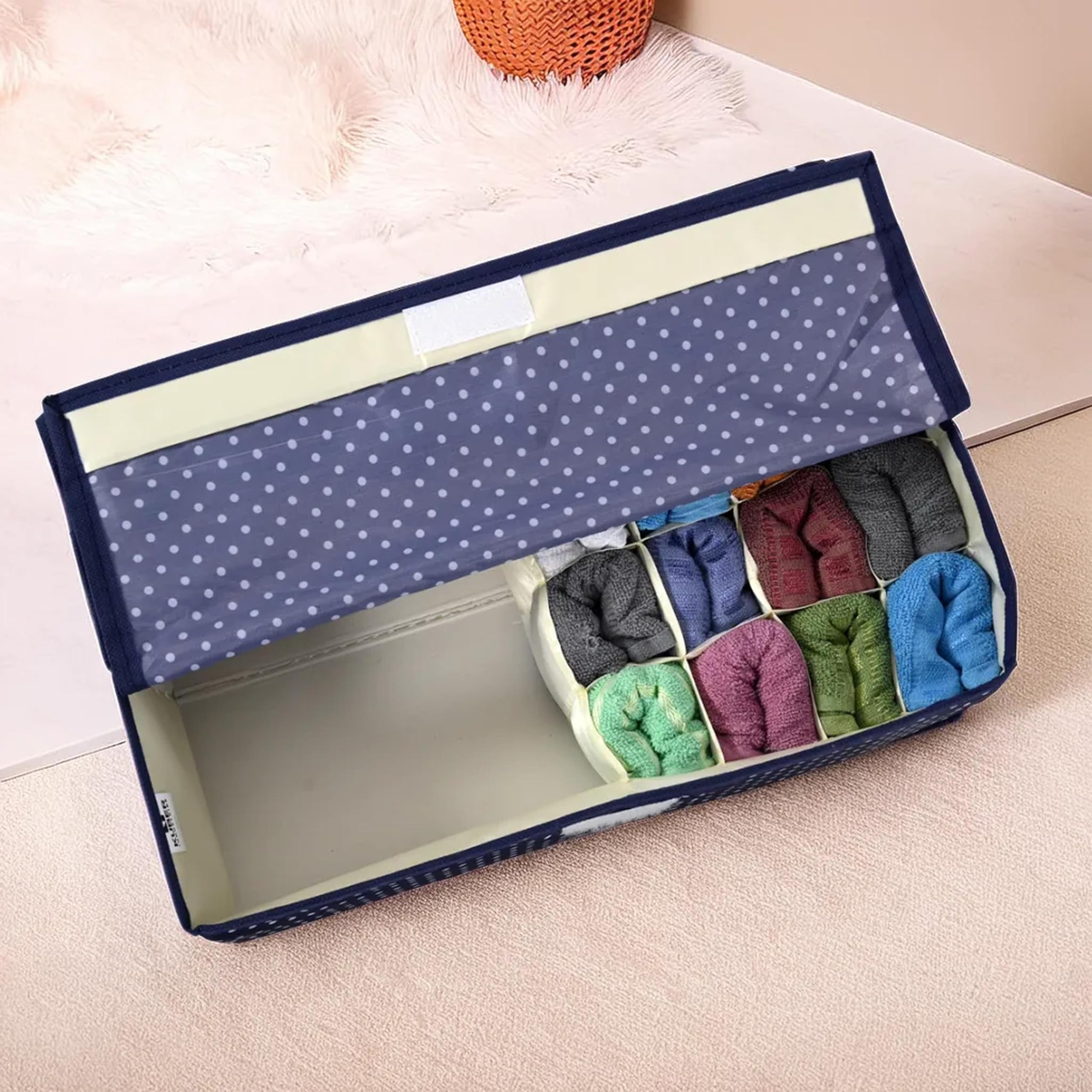 Kuber Industries undergarments organizer - Blue polka dots design