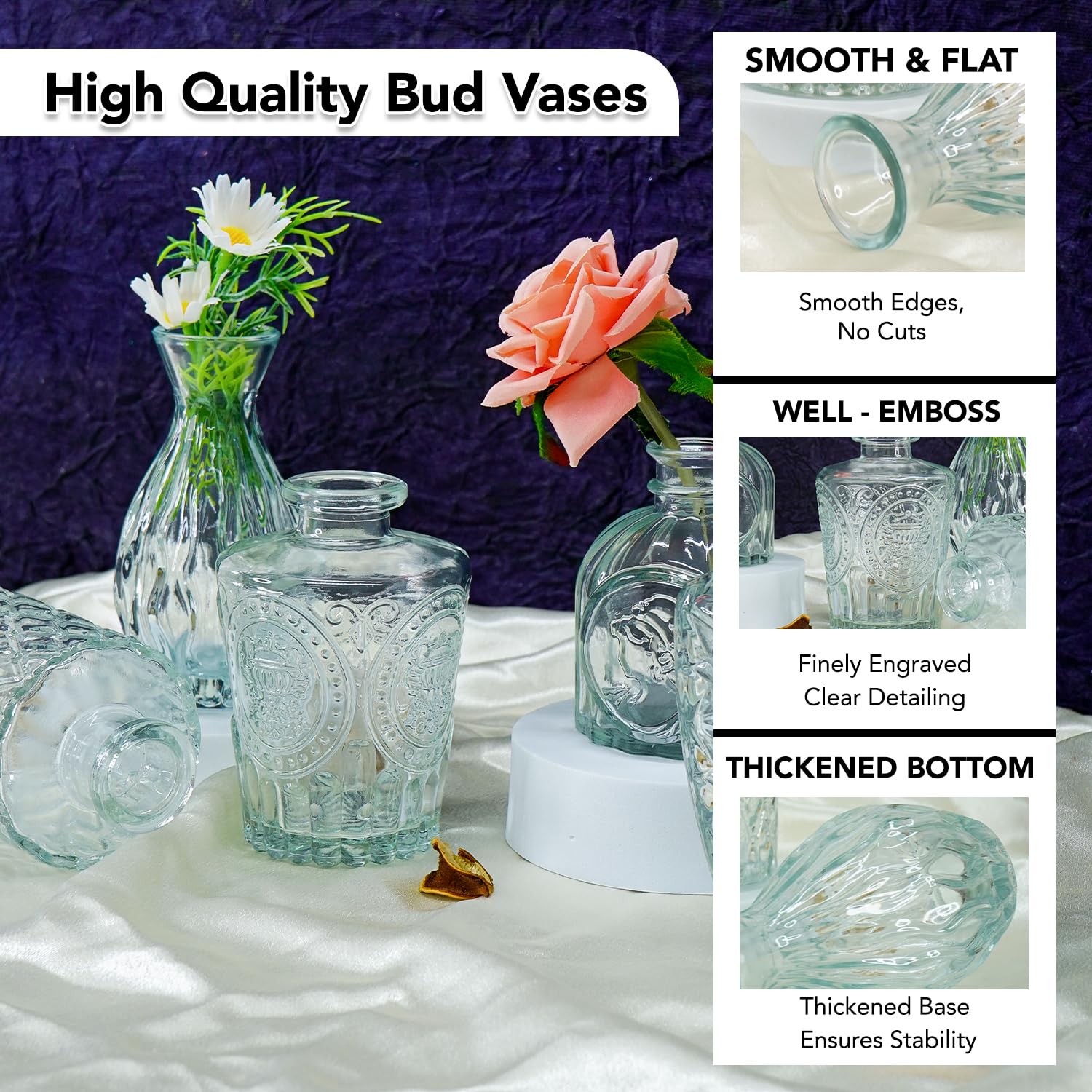 Ekhasa white glass bud vases - showcase flowers beautifully