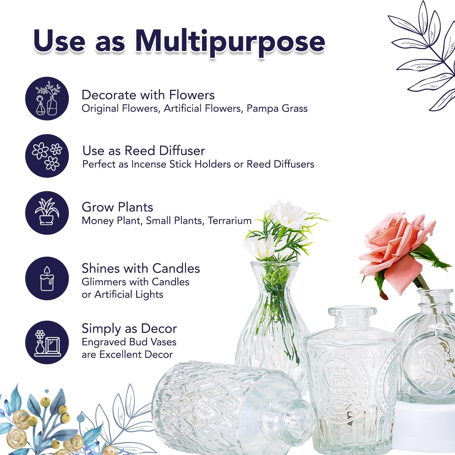 Ekhasa white glass bud vases - decorative pots for weddings
