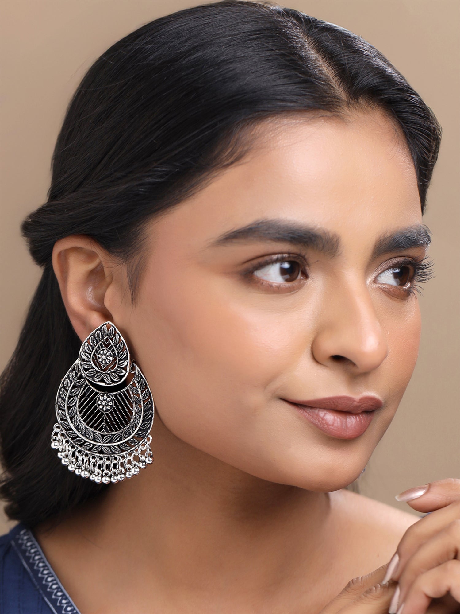 Yellow Chimes silver oxidised dangler earrings - perfect for ethnic wear