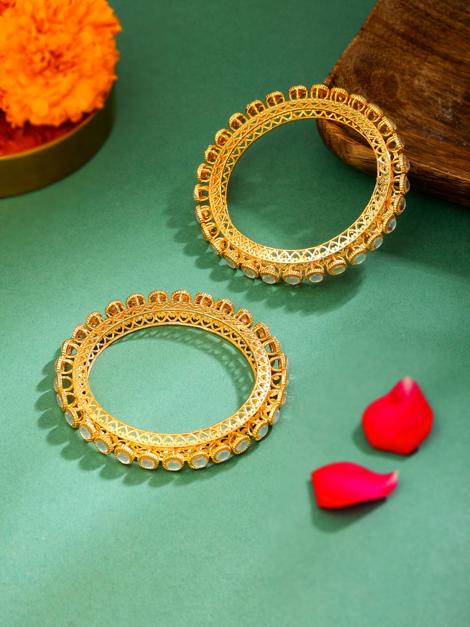 Yellow Chimes gold plated bangles - festive outfit enhancement