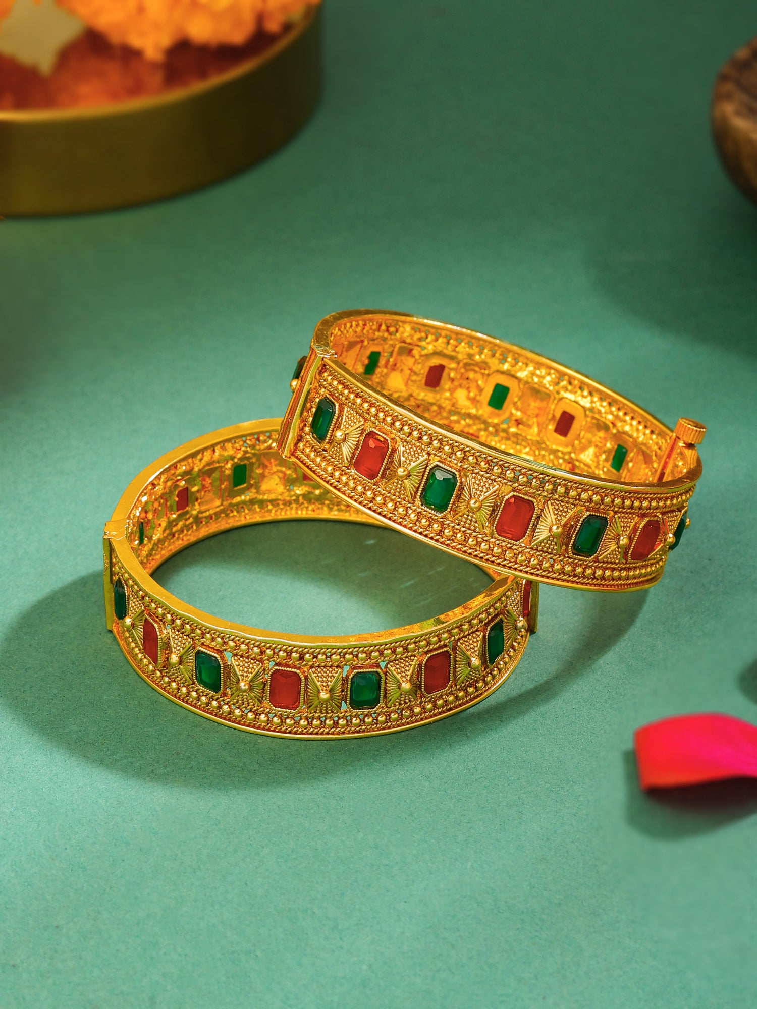 Yellow Chimes stunning stone studded bangles - traditional attire