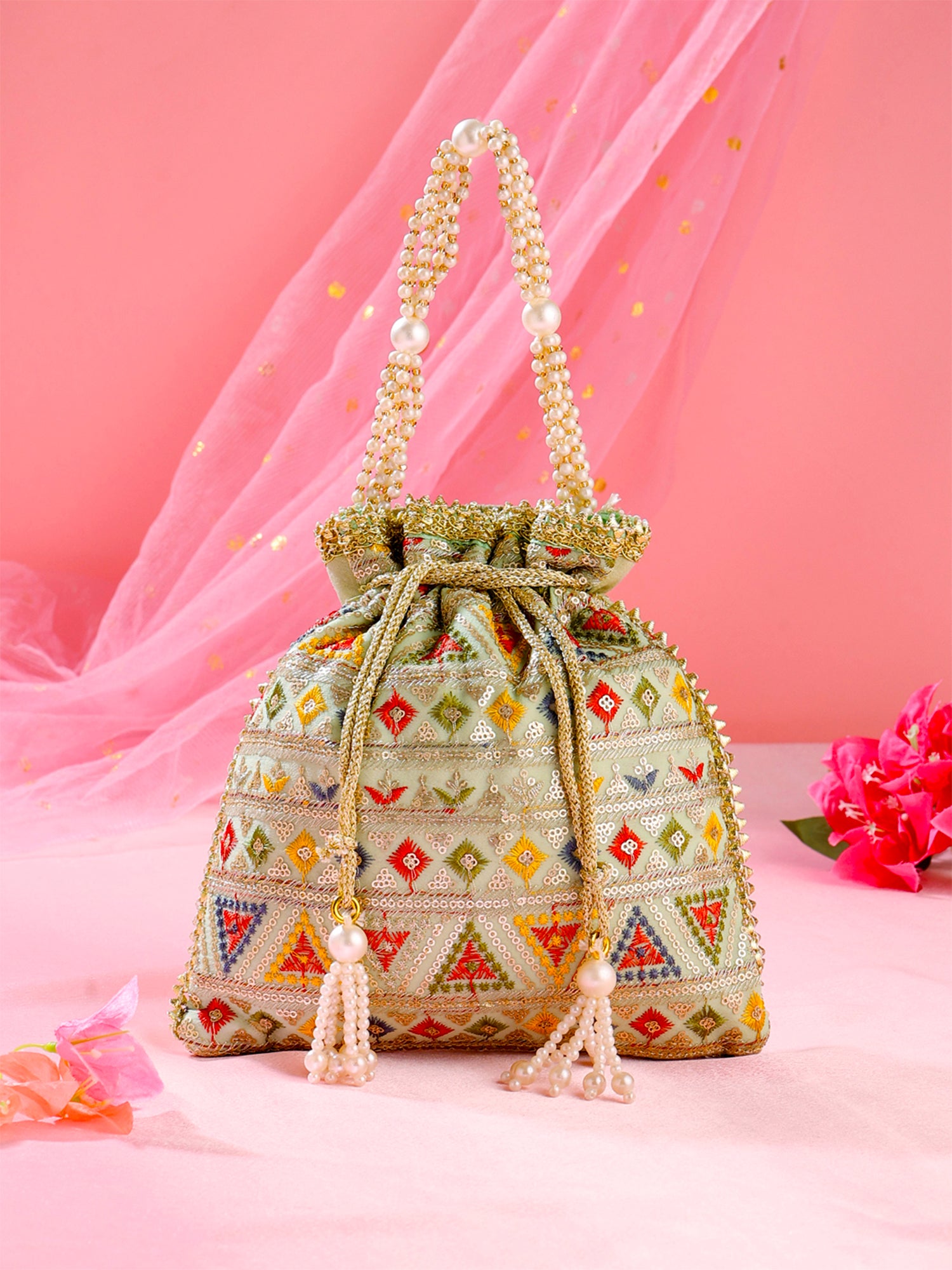 Yellow Chimes potli bag - elegant handcraft for casual outings
