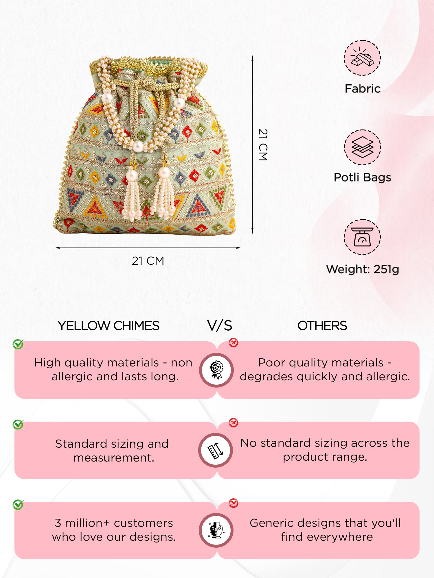 Yellow Chimes potli bag - colorful wristlet for festivals