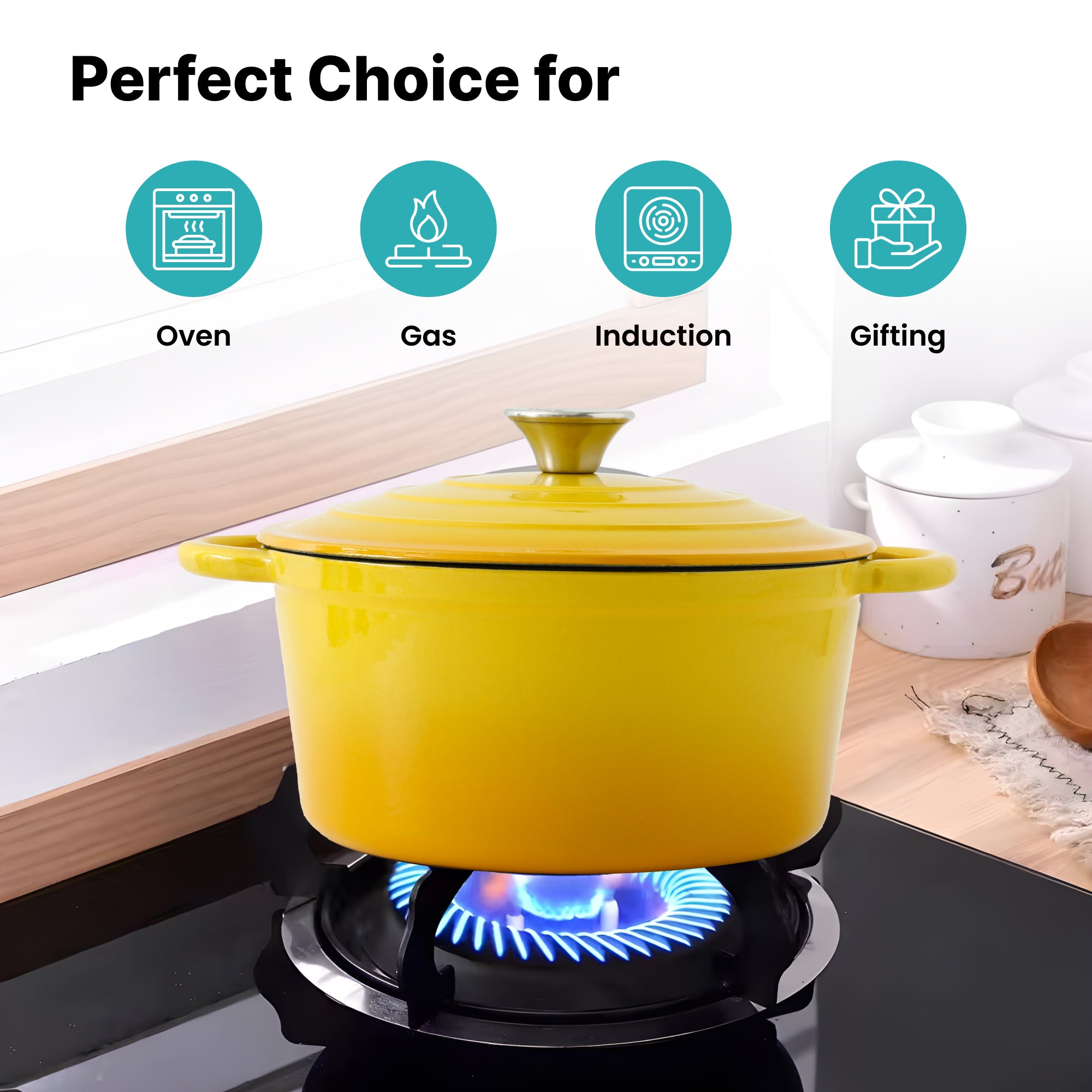The Better Home Yellow Dutch Oven - Family meal preparations