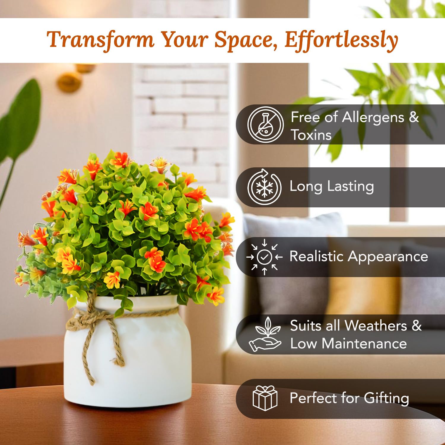 Ekhasa durable flower pot with artificial flowers - hassle-free decor