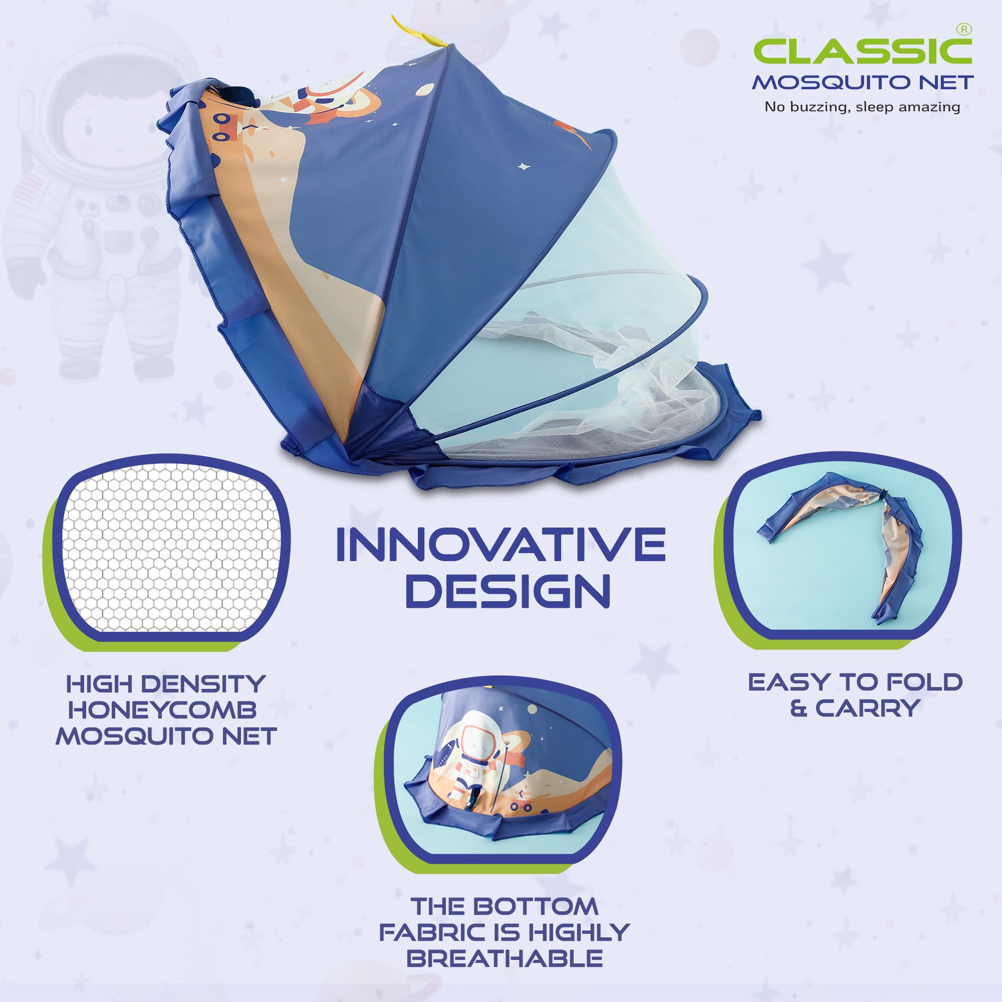 Classic Mosquito Net baby net - astronaut print design for fun sleeping