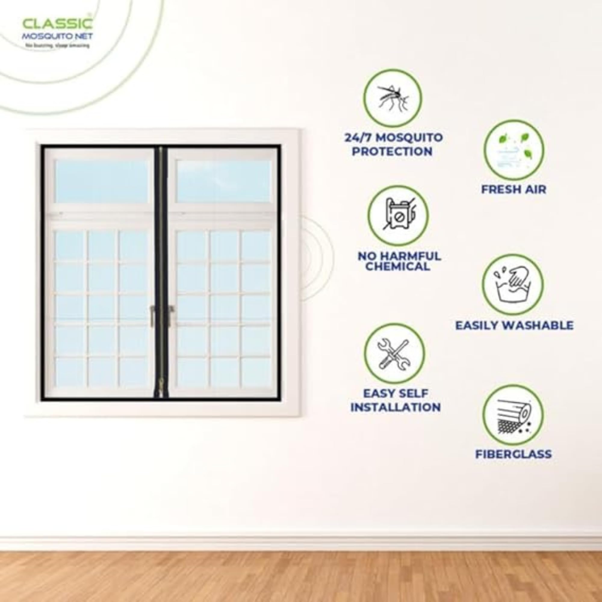 Classic Mosquito Net - Black Fiberglass Mesh Installation
