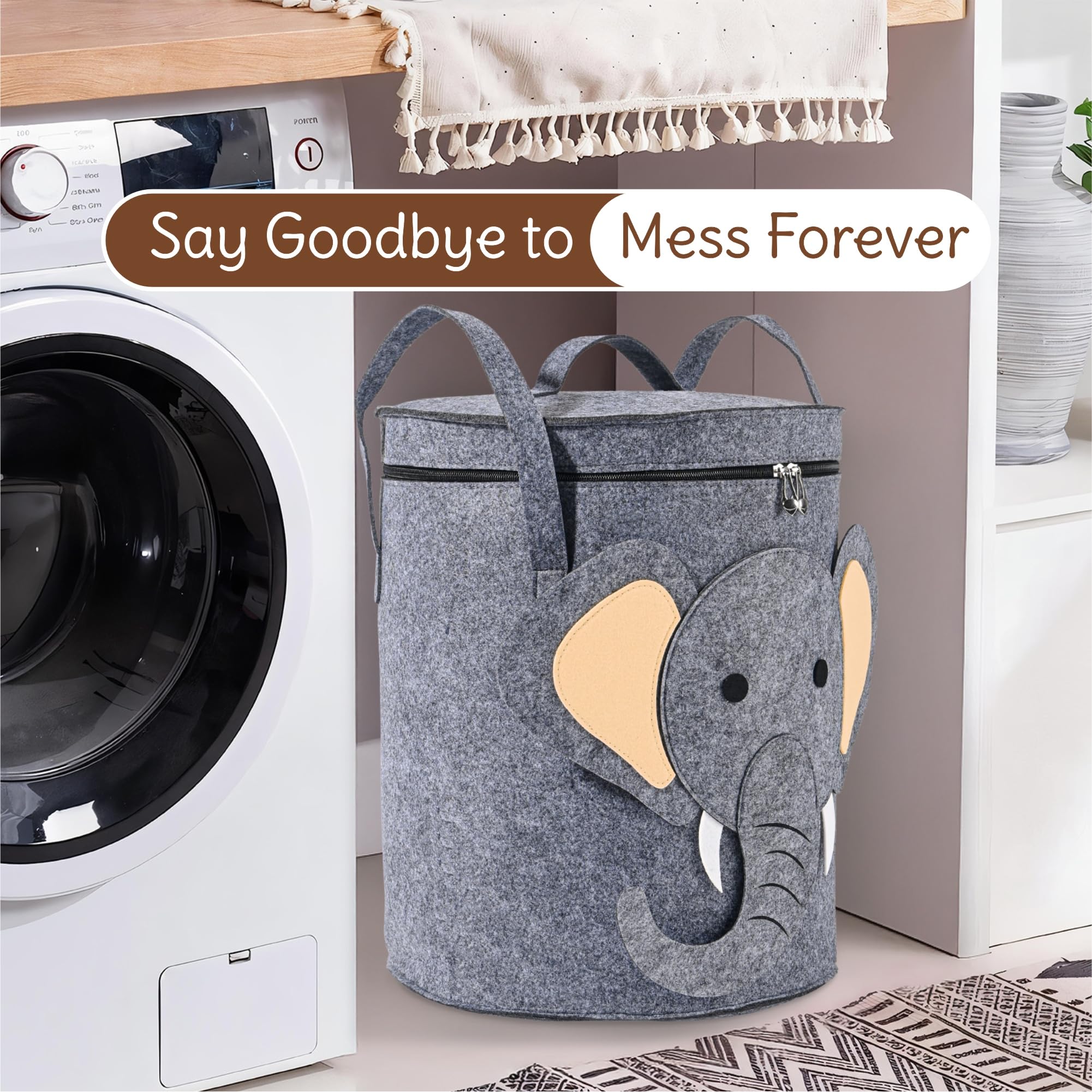 Kuber Industries grey elephant laundry bag - stylish home organizer