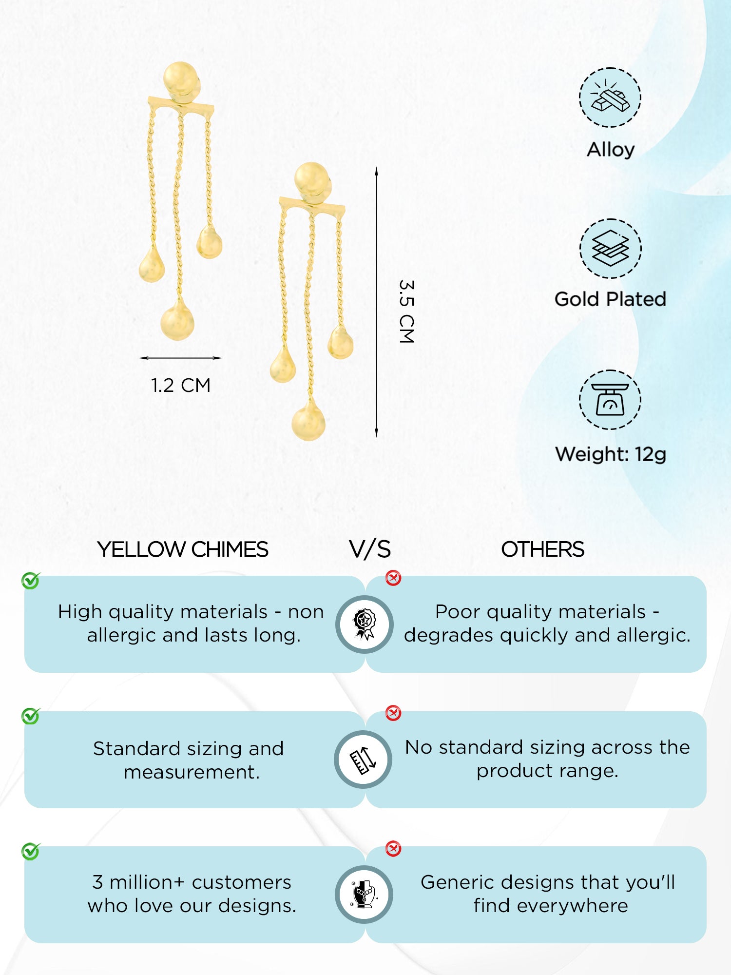 Yellow Chimes lightweight drop earrings - ideal for daily wear