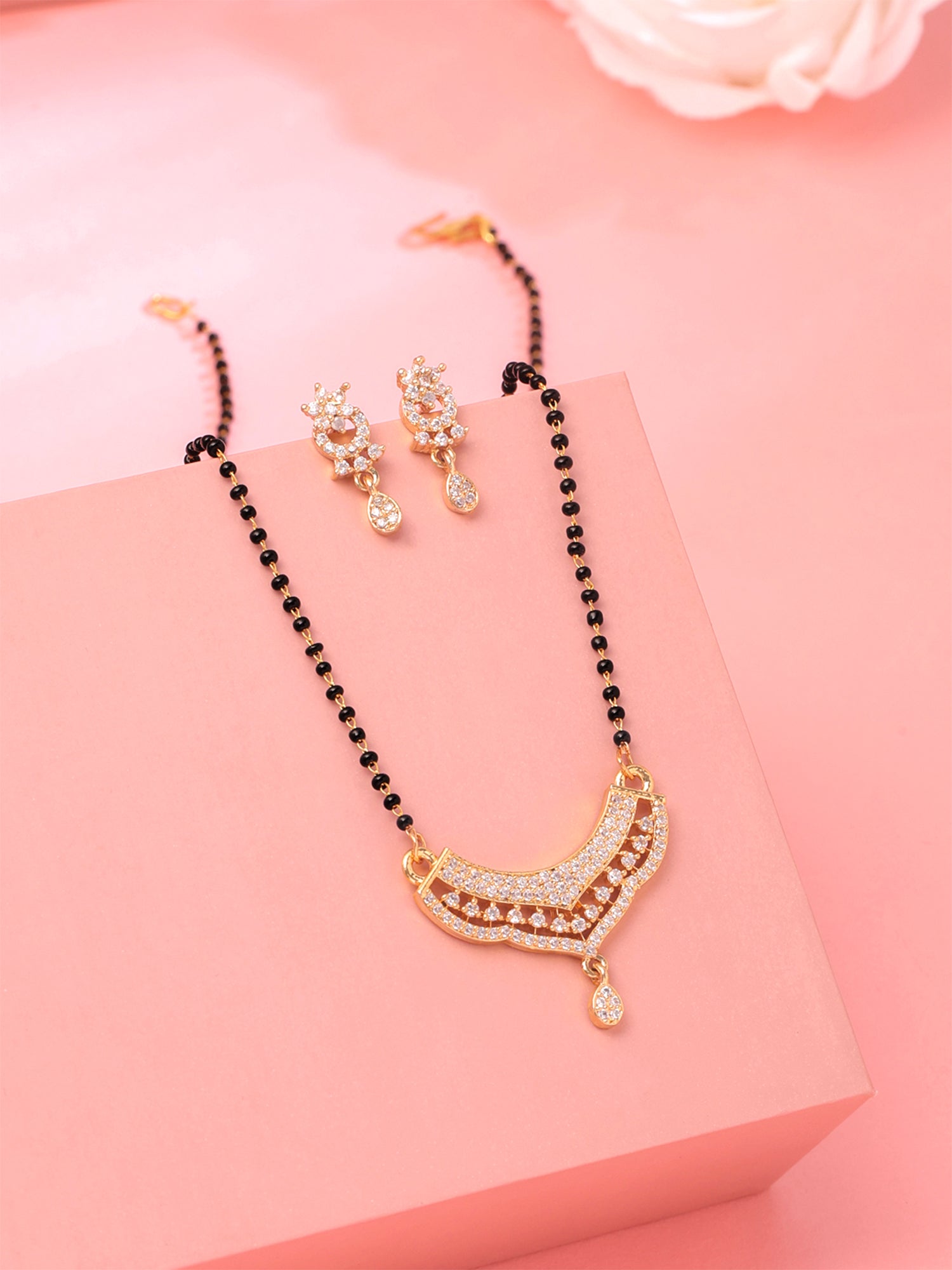 Yellow Chimes black beads necklace - Traditional wear necessity