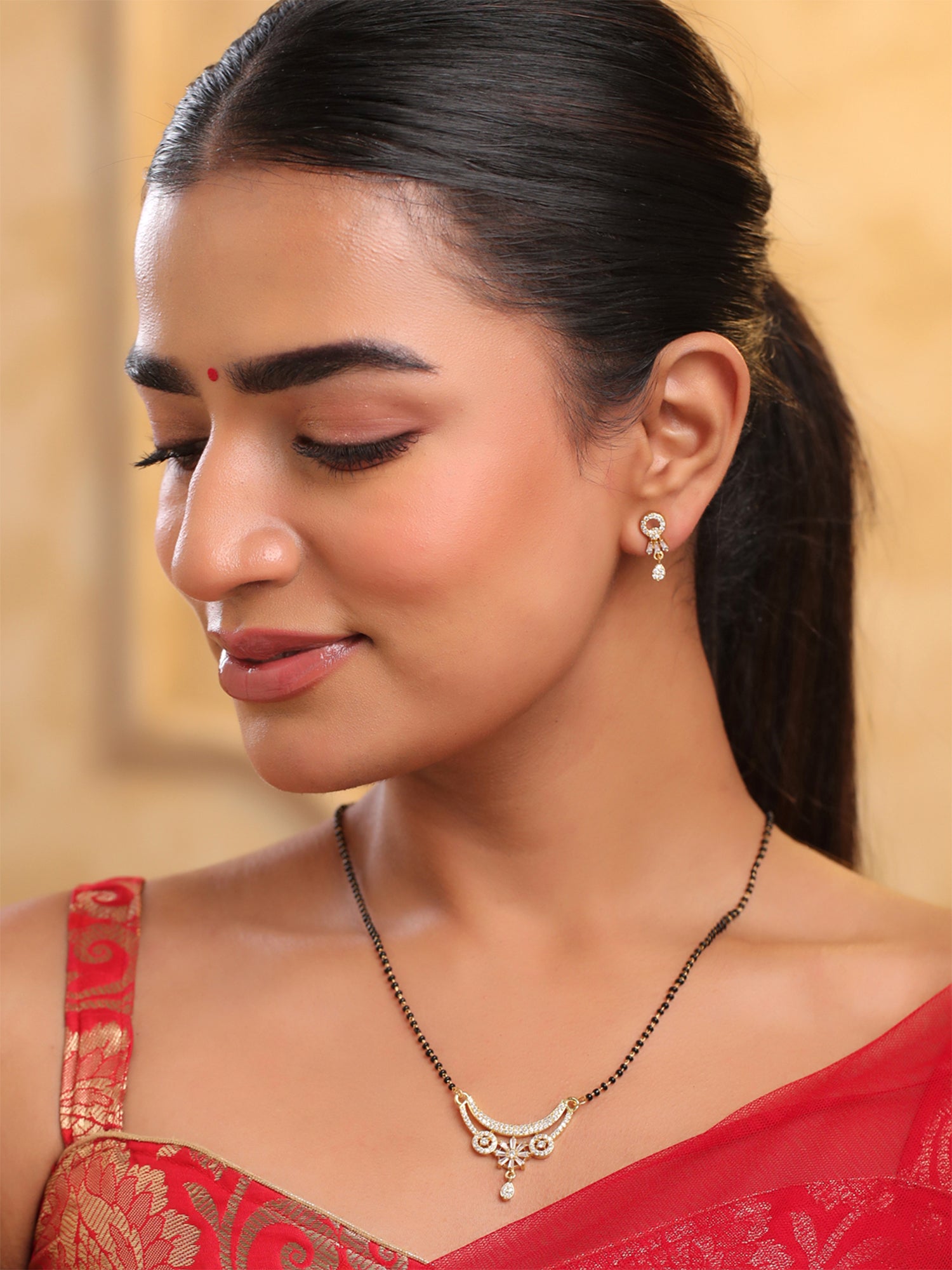 Yellow Chimes Mangalsutra with Earrings - Perfect blend of tradition and elegance