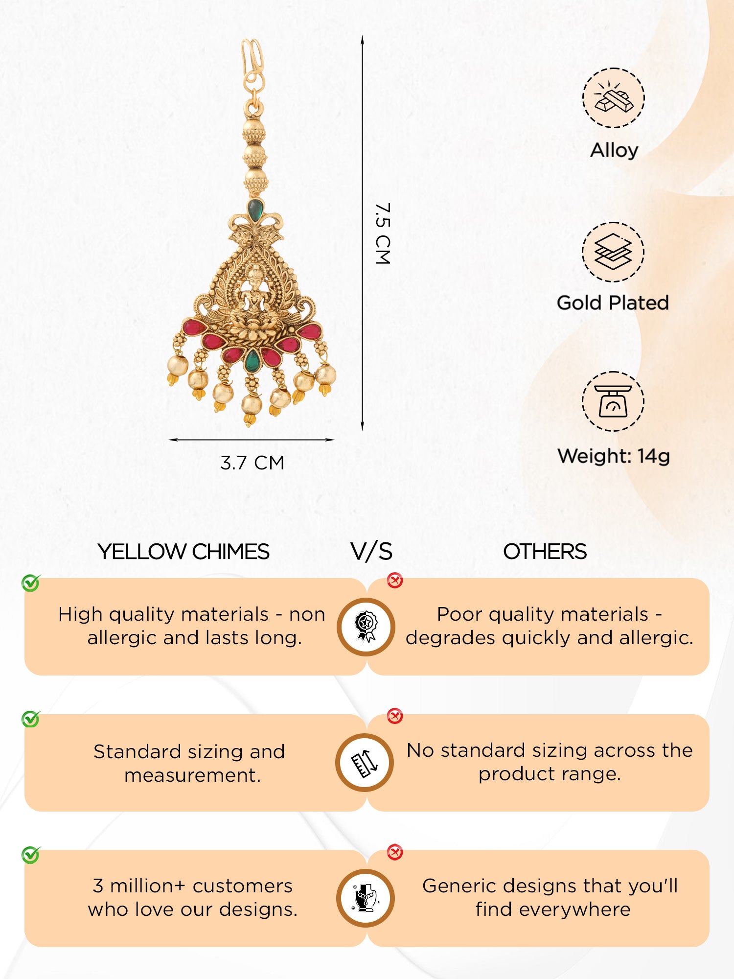 Yellow Chimes Maang Tikka - Ethnic jewelry gift for women