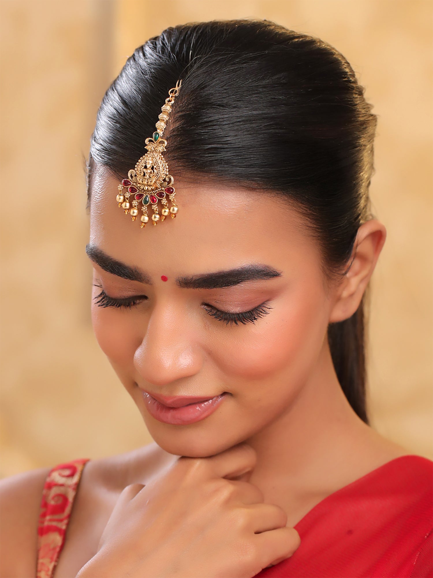 Yellow Chimes Maang Tikka - Festive hair accessory for girls